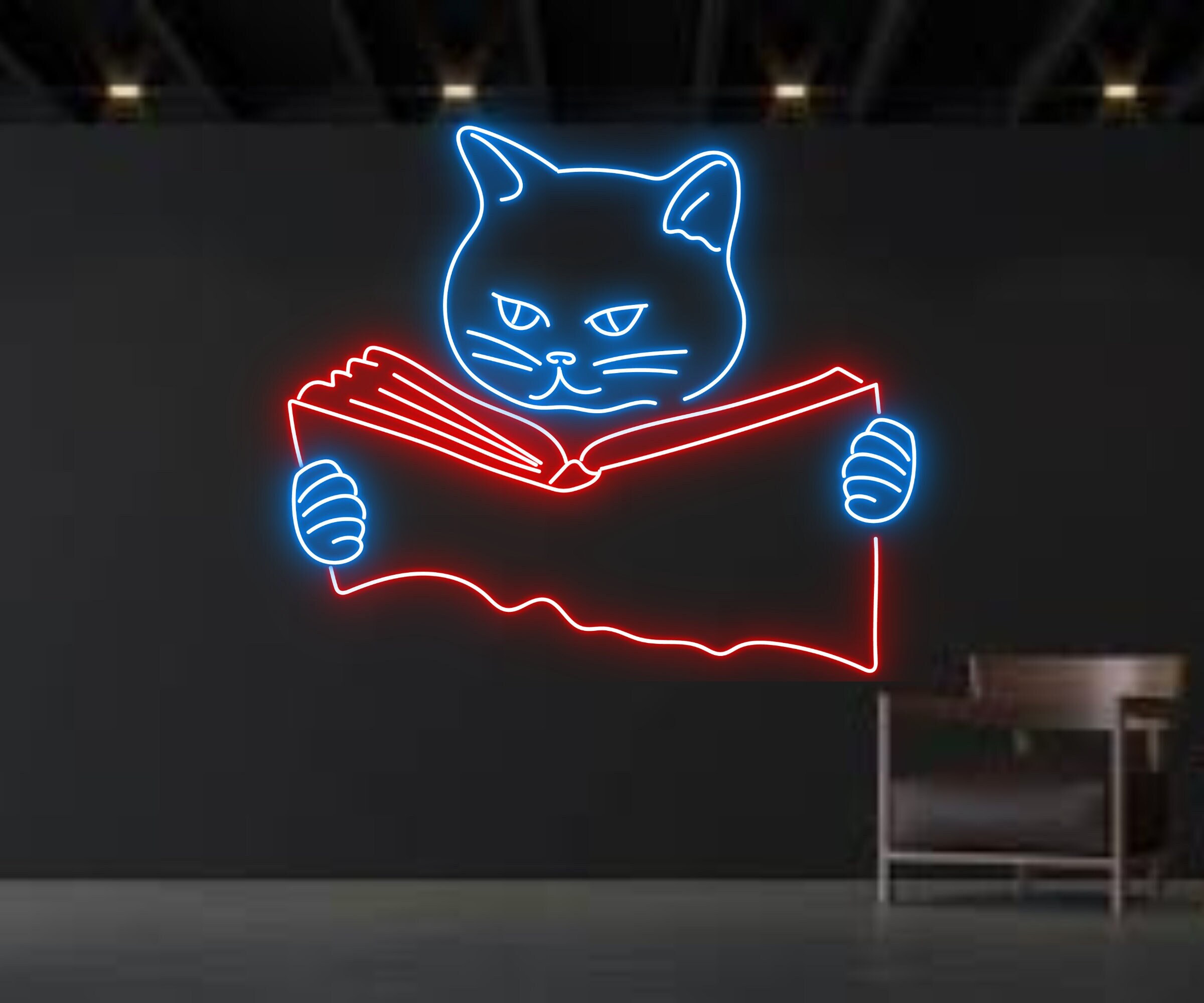Cat Reading Book Neon Signs Wall Art Decor Gift