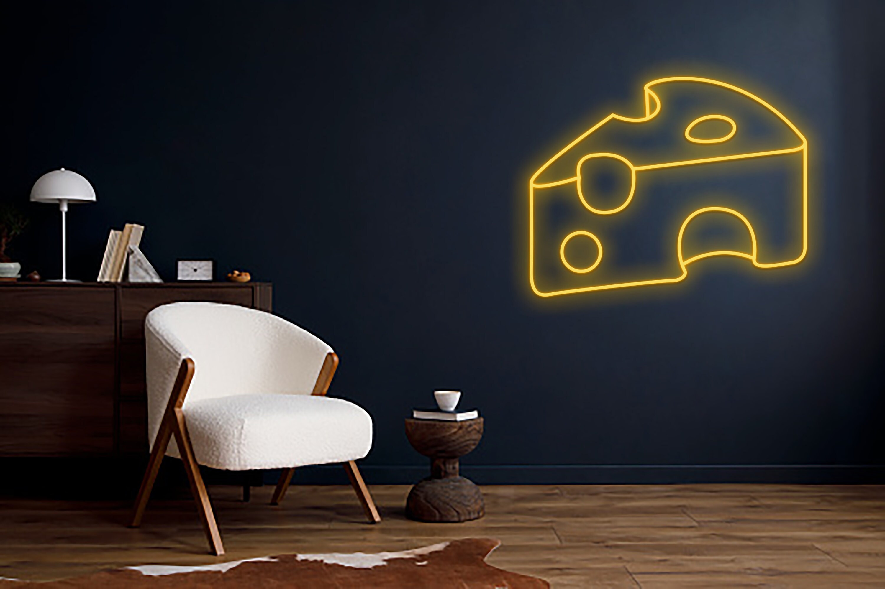 Cheese Line Art Neon Sign Kitchen Wall Art