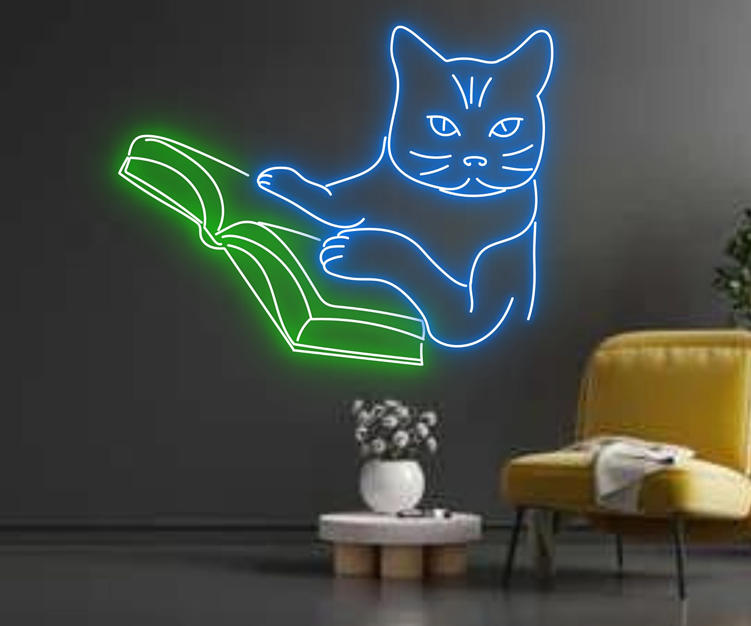 Cat Reading Book Neon Signs