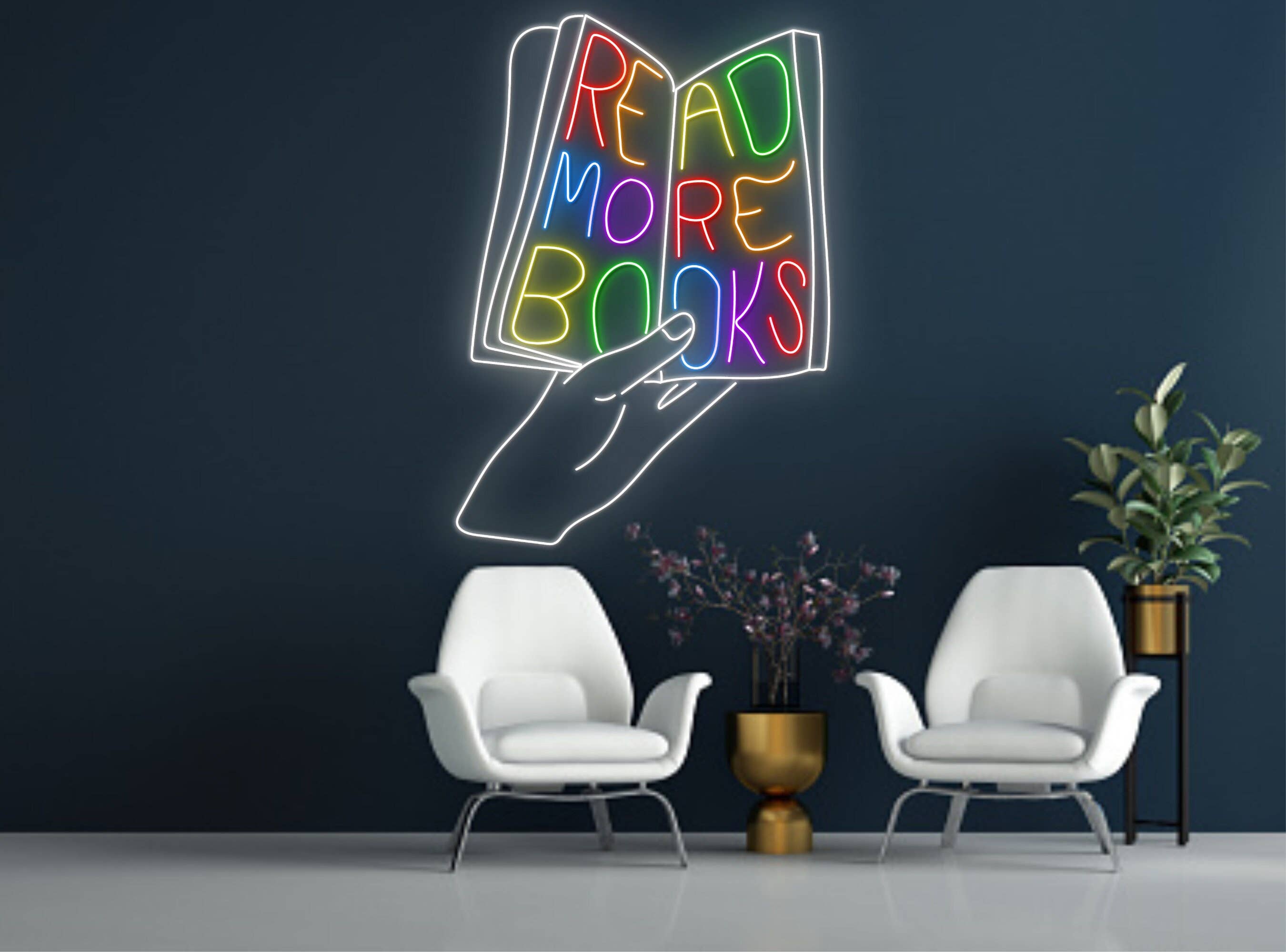 Read More Books Neon Sign Bookworm Library Wall Art Decor