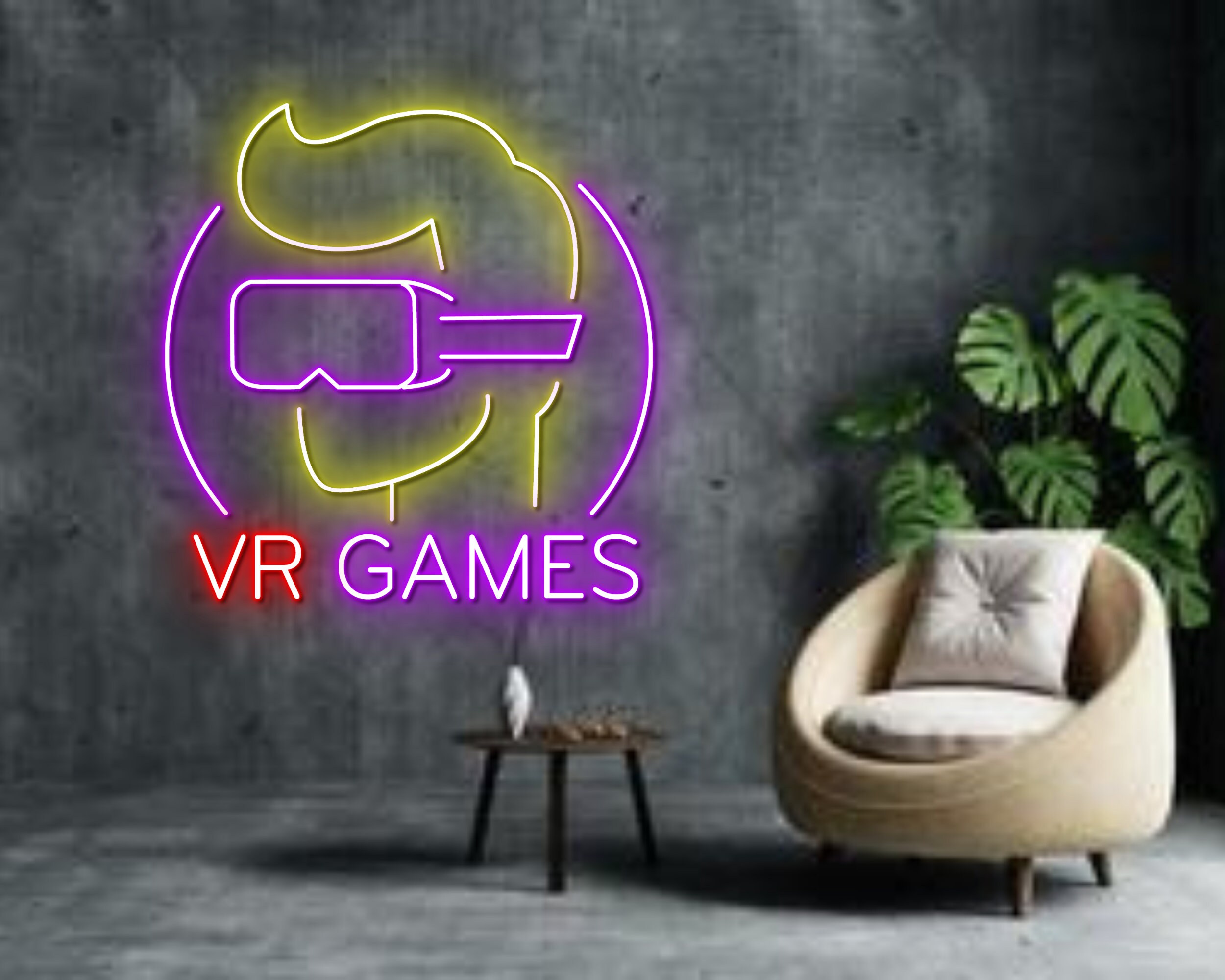 VR Game Neon Sign Game Zone Wall Room