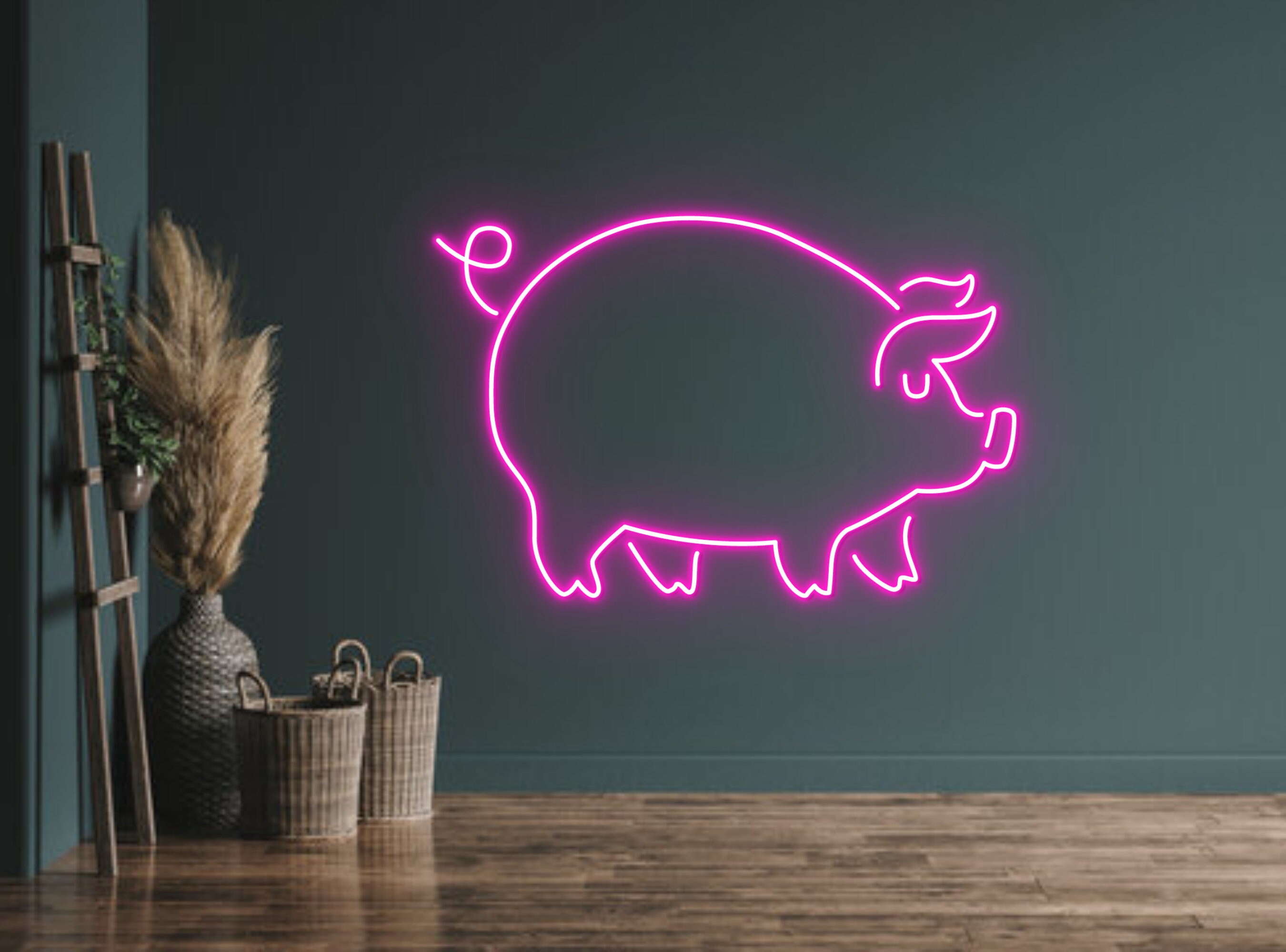 Pig Line Art Neon Signs Wall Decoration