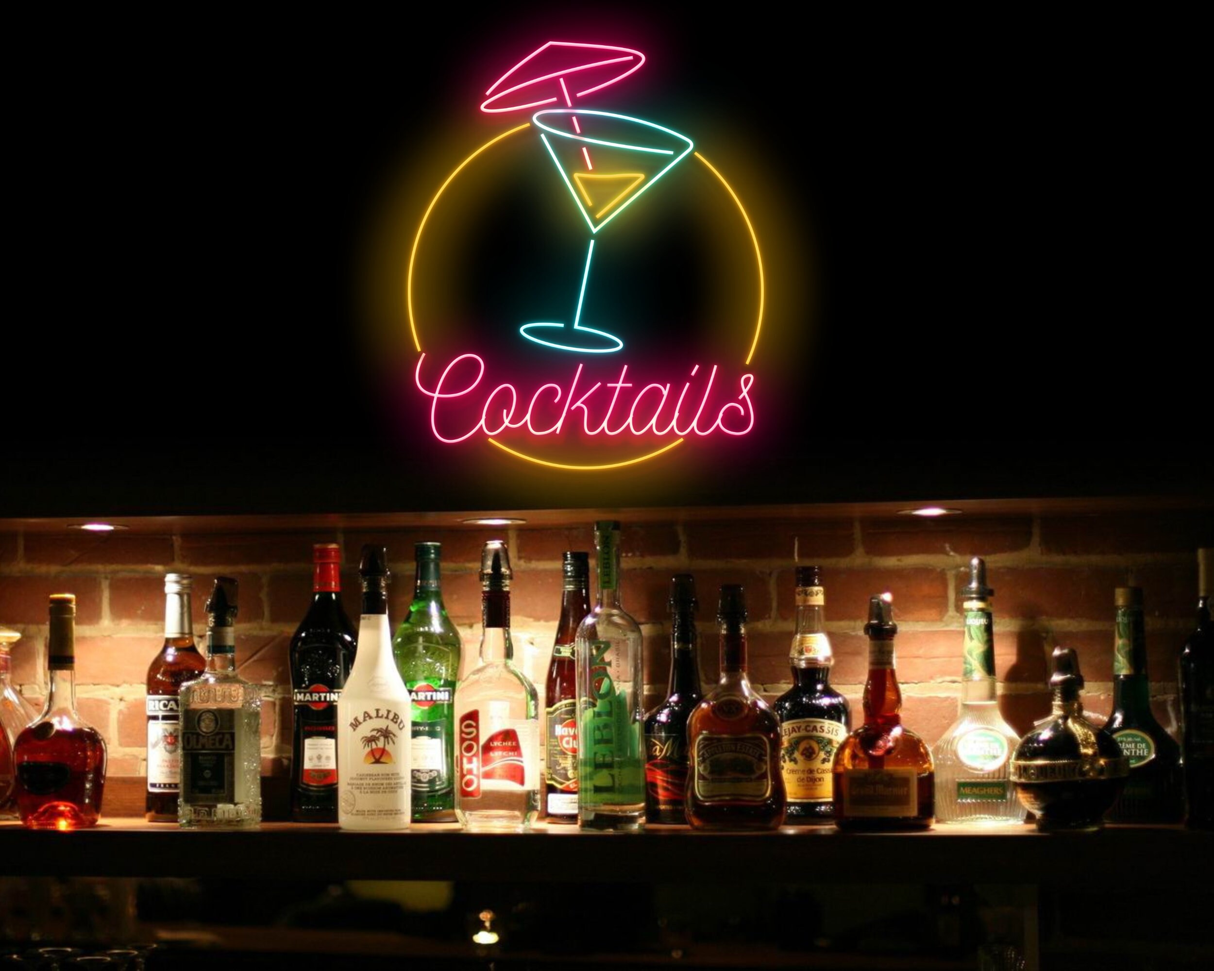 Cocktails Glasses Cup Bar Pub Neon Signs