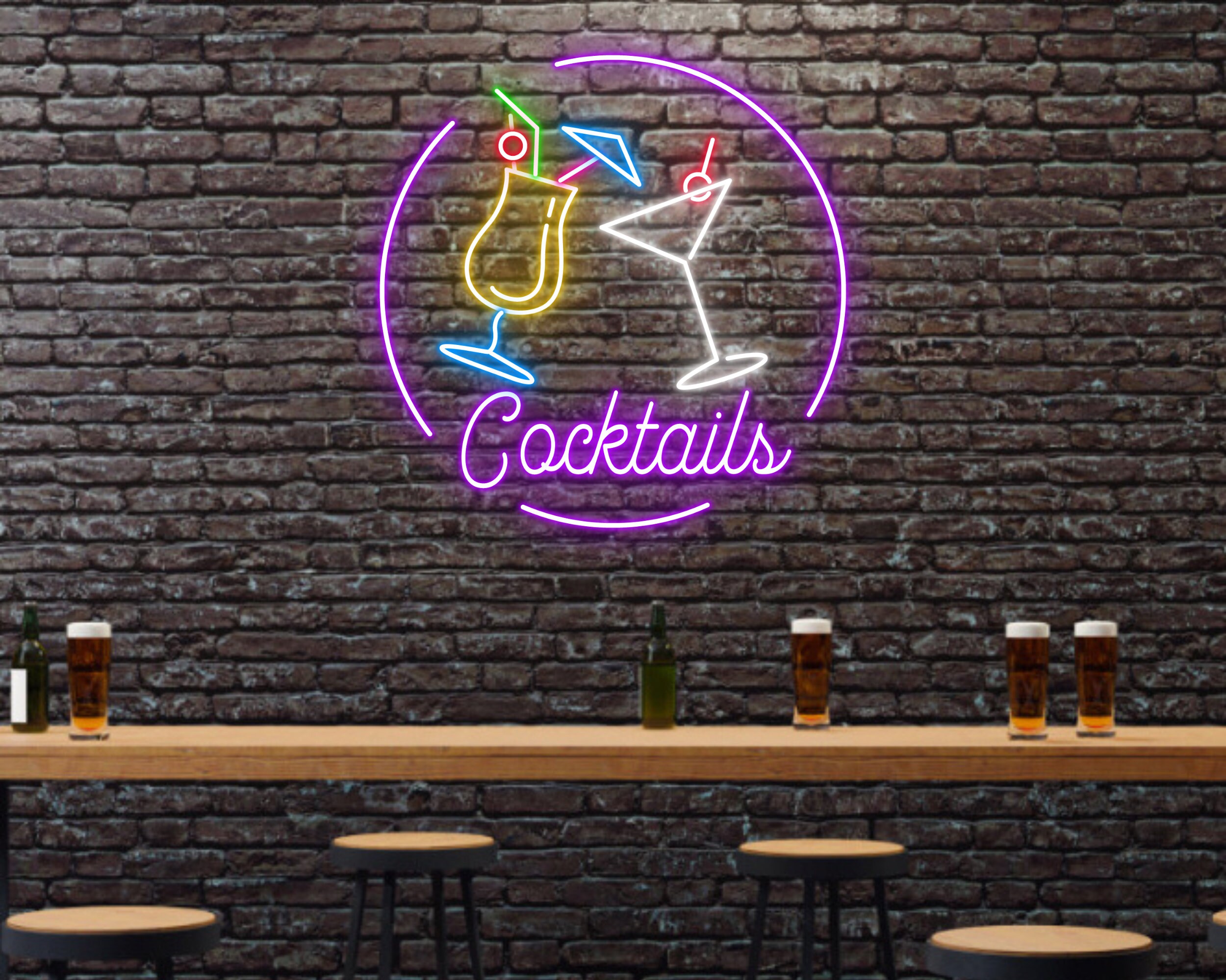 Cocktails Cup Bar Pub Neon Signs Decor sign