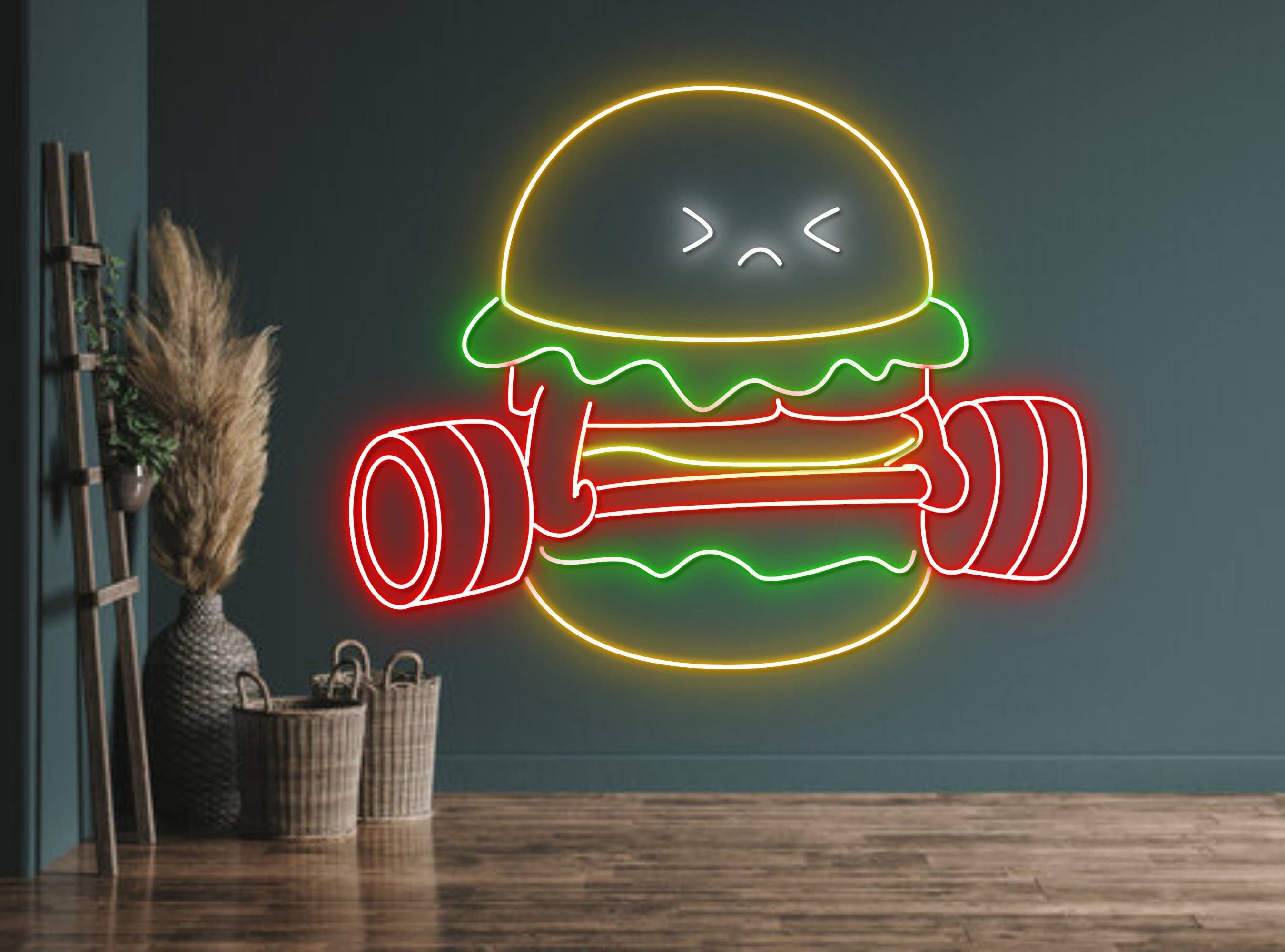 Hamburger Lift The Weight Neon Signs Restaurant Wall Decor