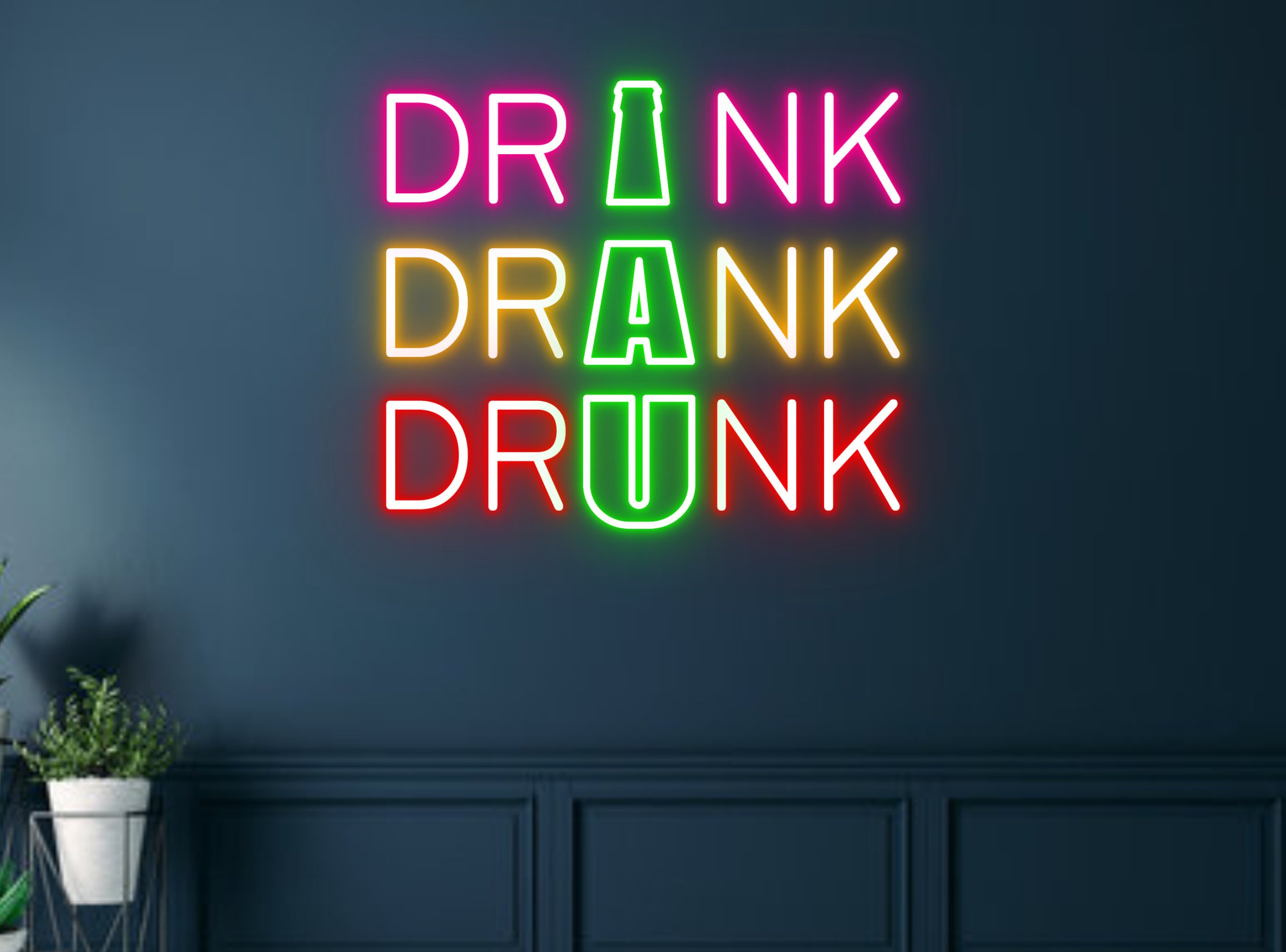 Drink Drunk Drank Beer Bottle Glass Neon Sign