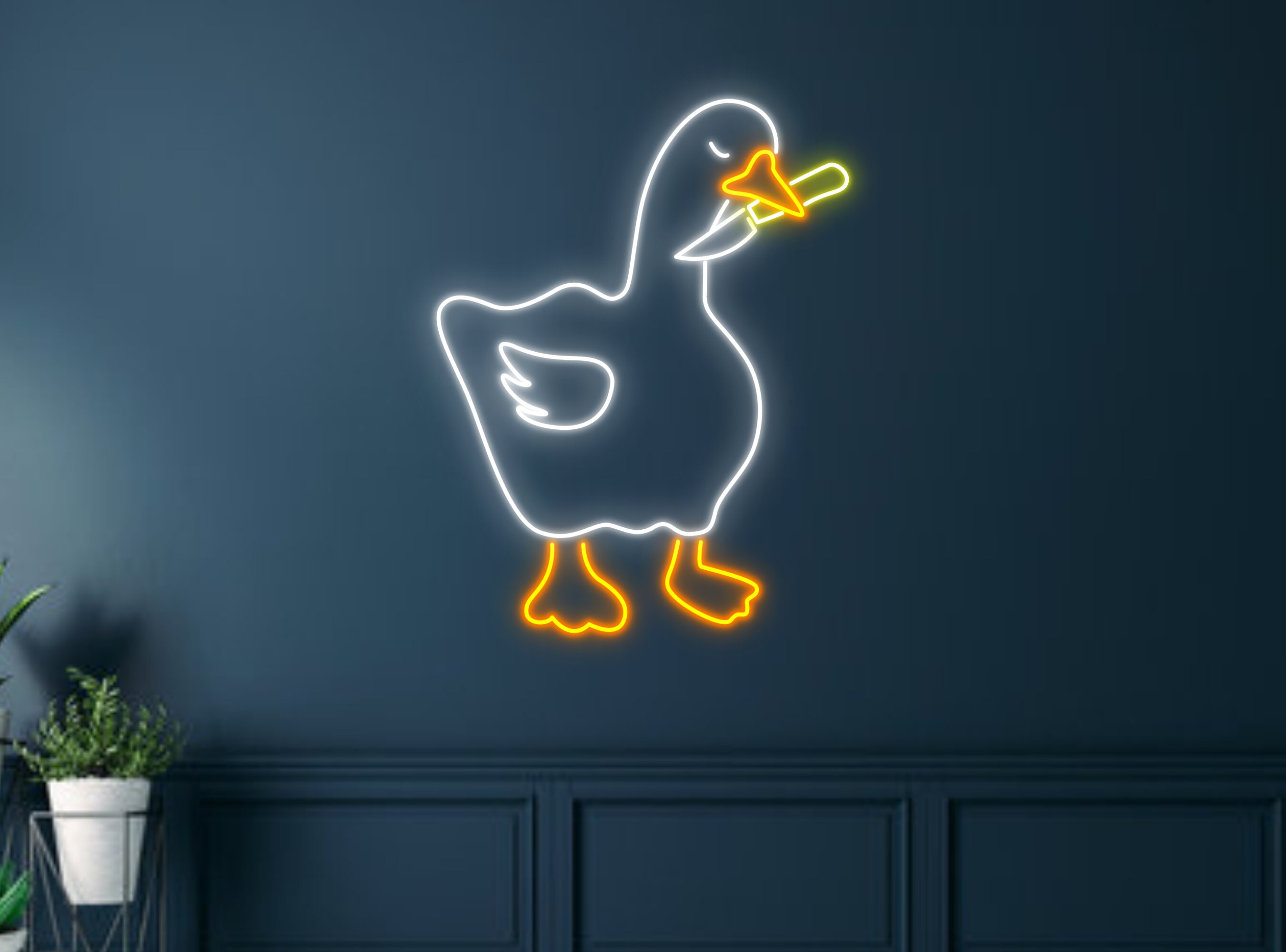 Chibi Duck Keep Knife In Mouth Neon Sign