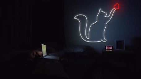 Cat With Heart Line Art Neon Sign Wall Art Decor