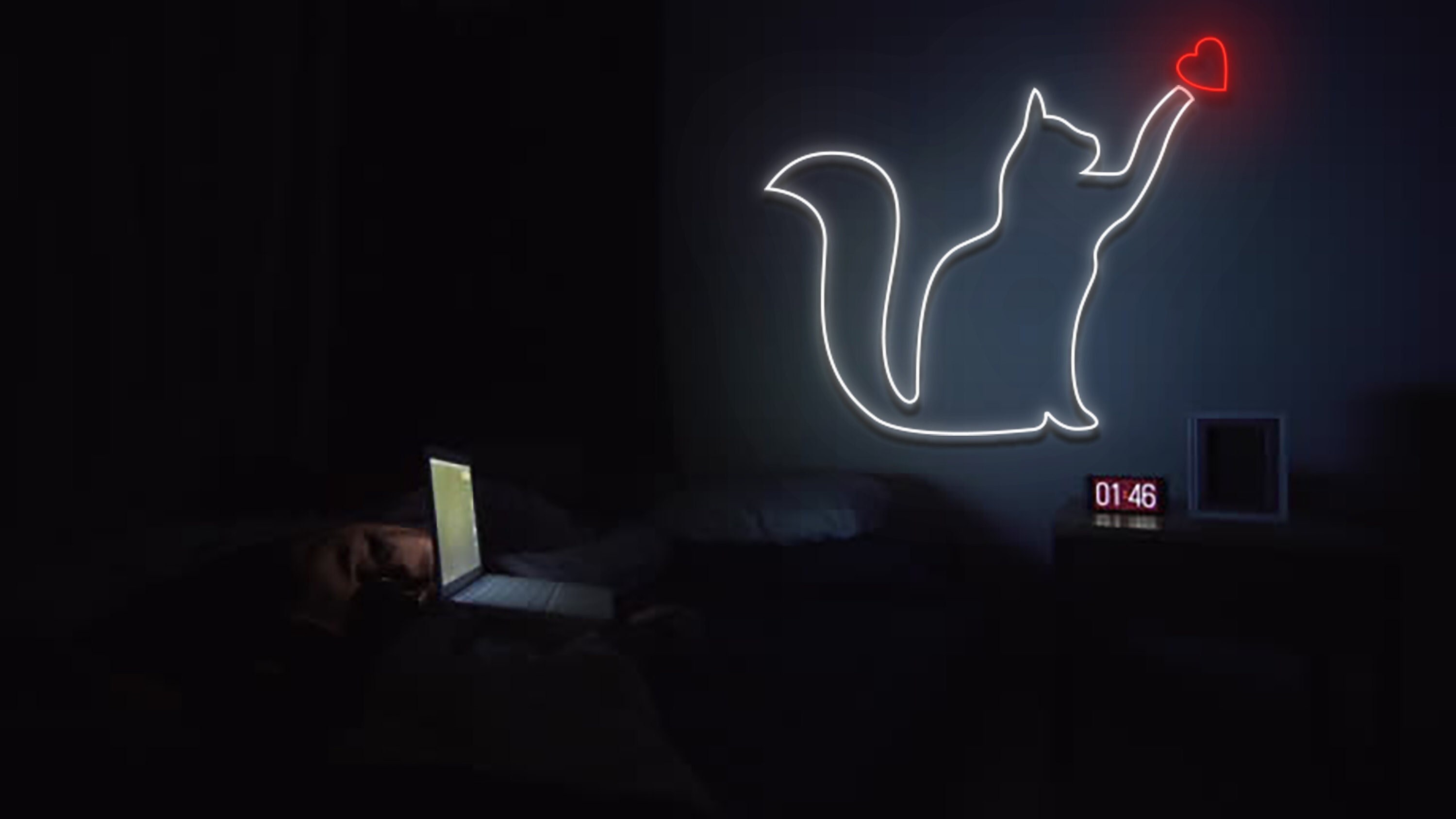 Cat With Heart Line Art Neon Sign Wall Art Decor