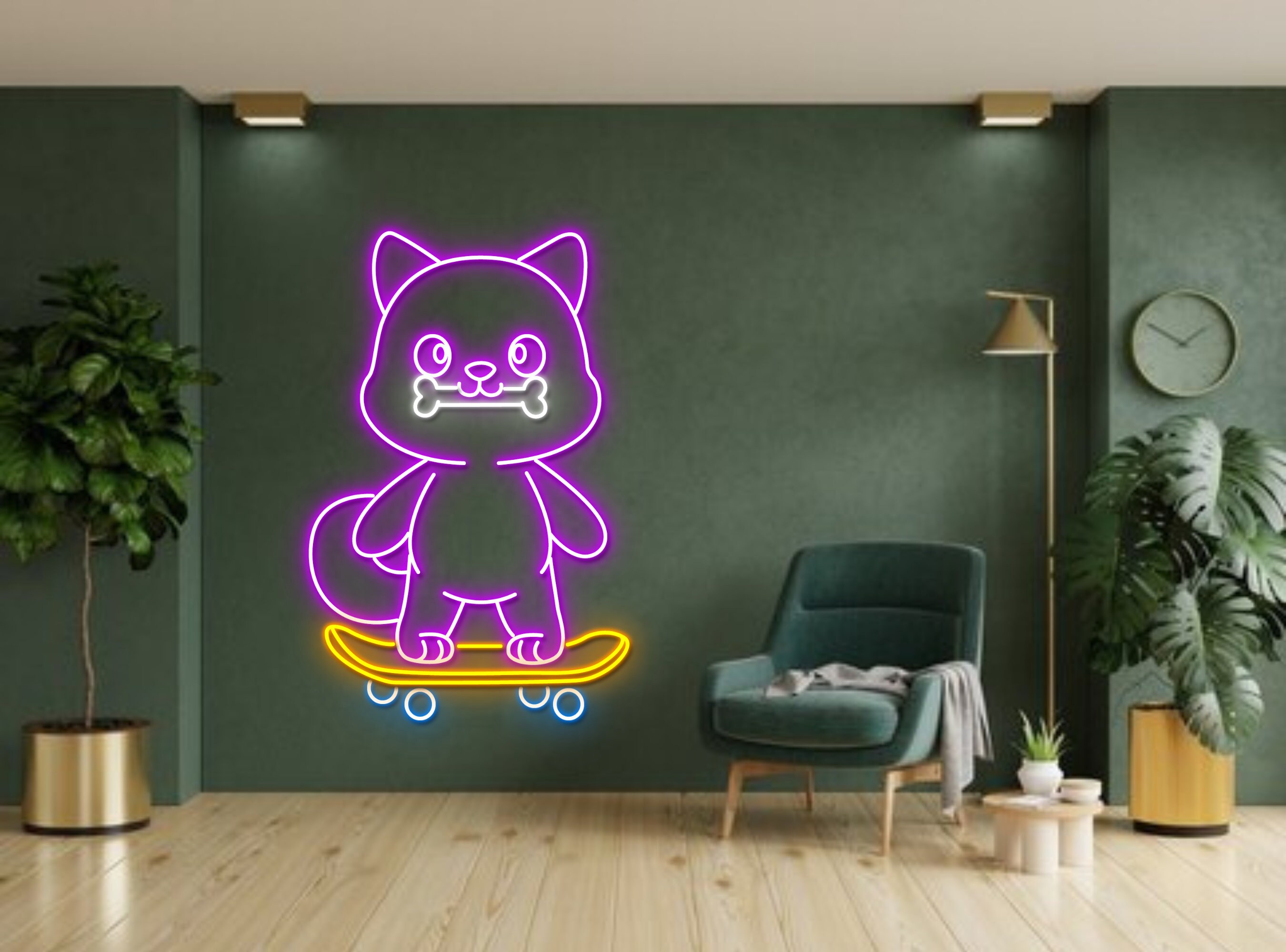 Shiba Inu Dog Skateboard Neon Sign