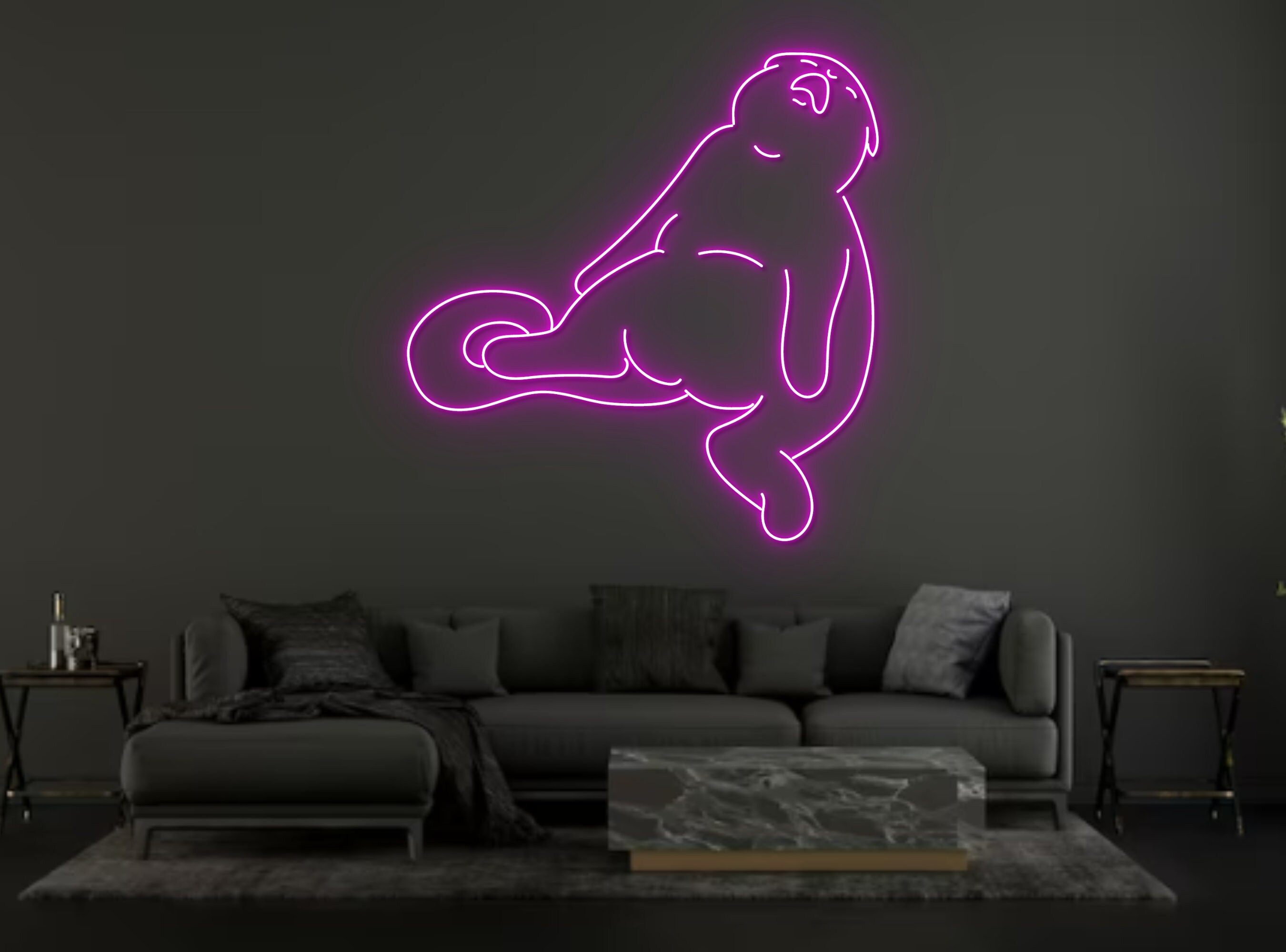 Lazy Cat Crying Line Art Neon Sign