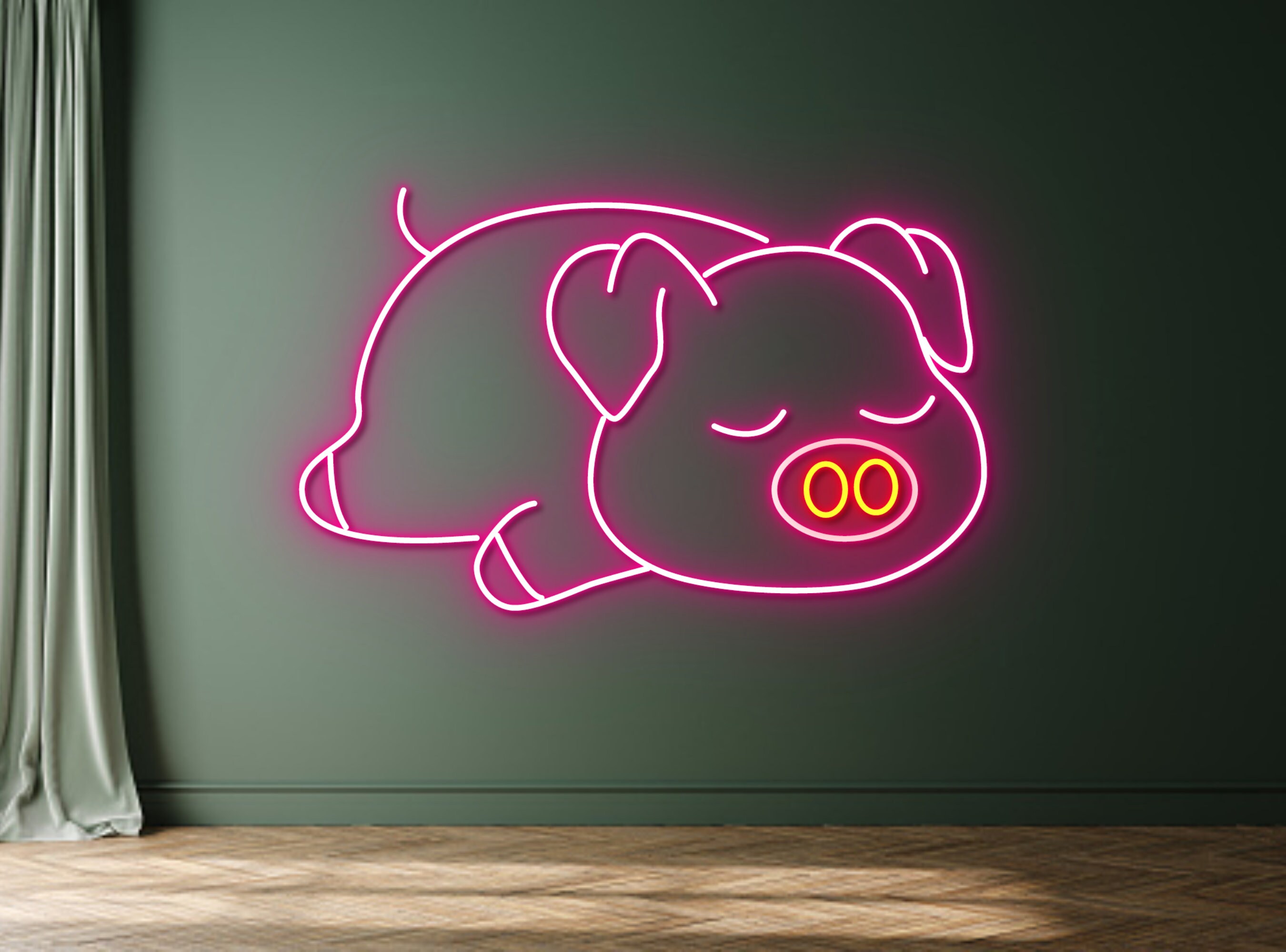 Lazy Pig Lying Line Art Neon Signs Wall Decor