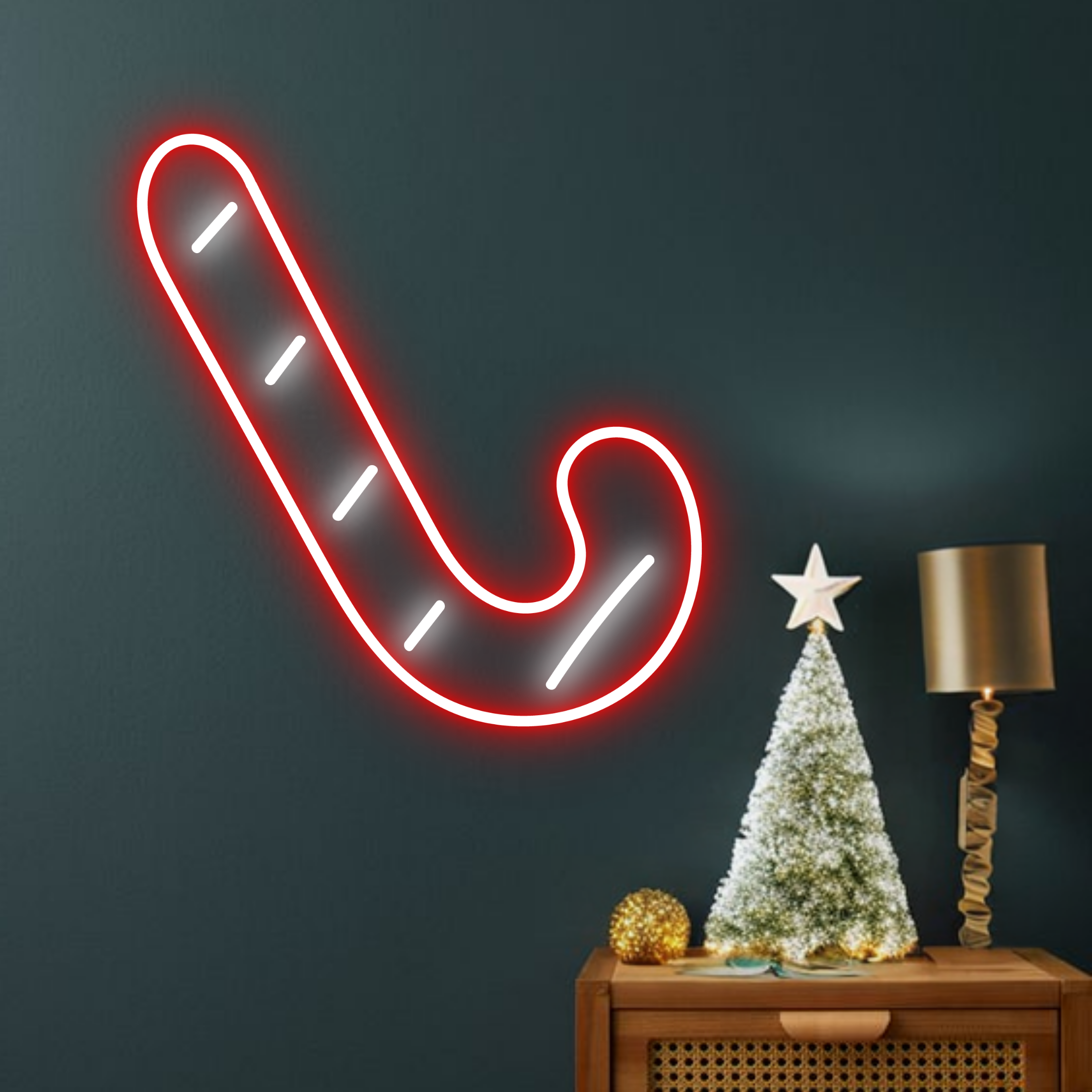 Christmas Candy Cane Neon Sign Noel Decor Set White Red