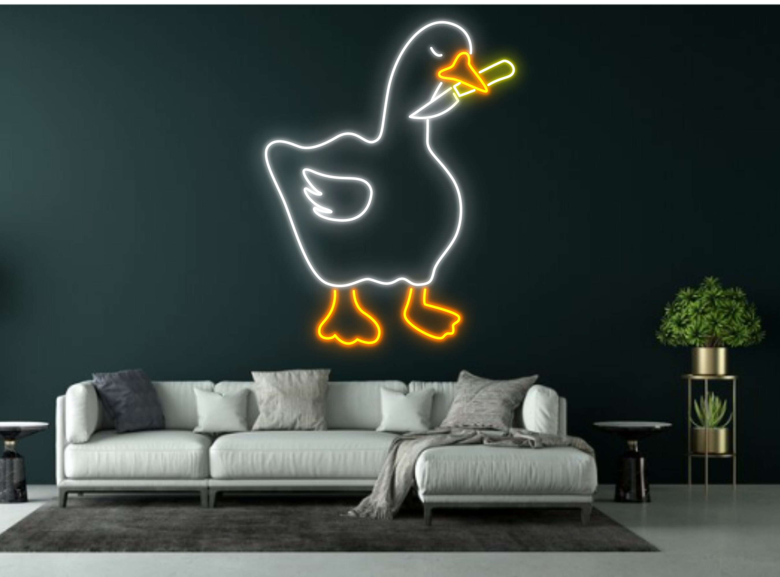Chibi Duck Keep Knife In Mouth Neon Sign