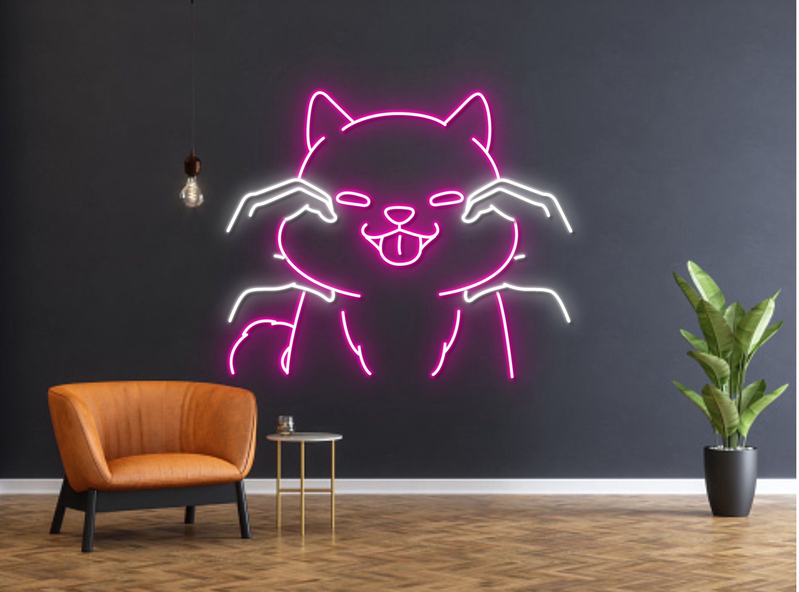 Shiba Inu Face With Owner Hand Dog Neon Sign