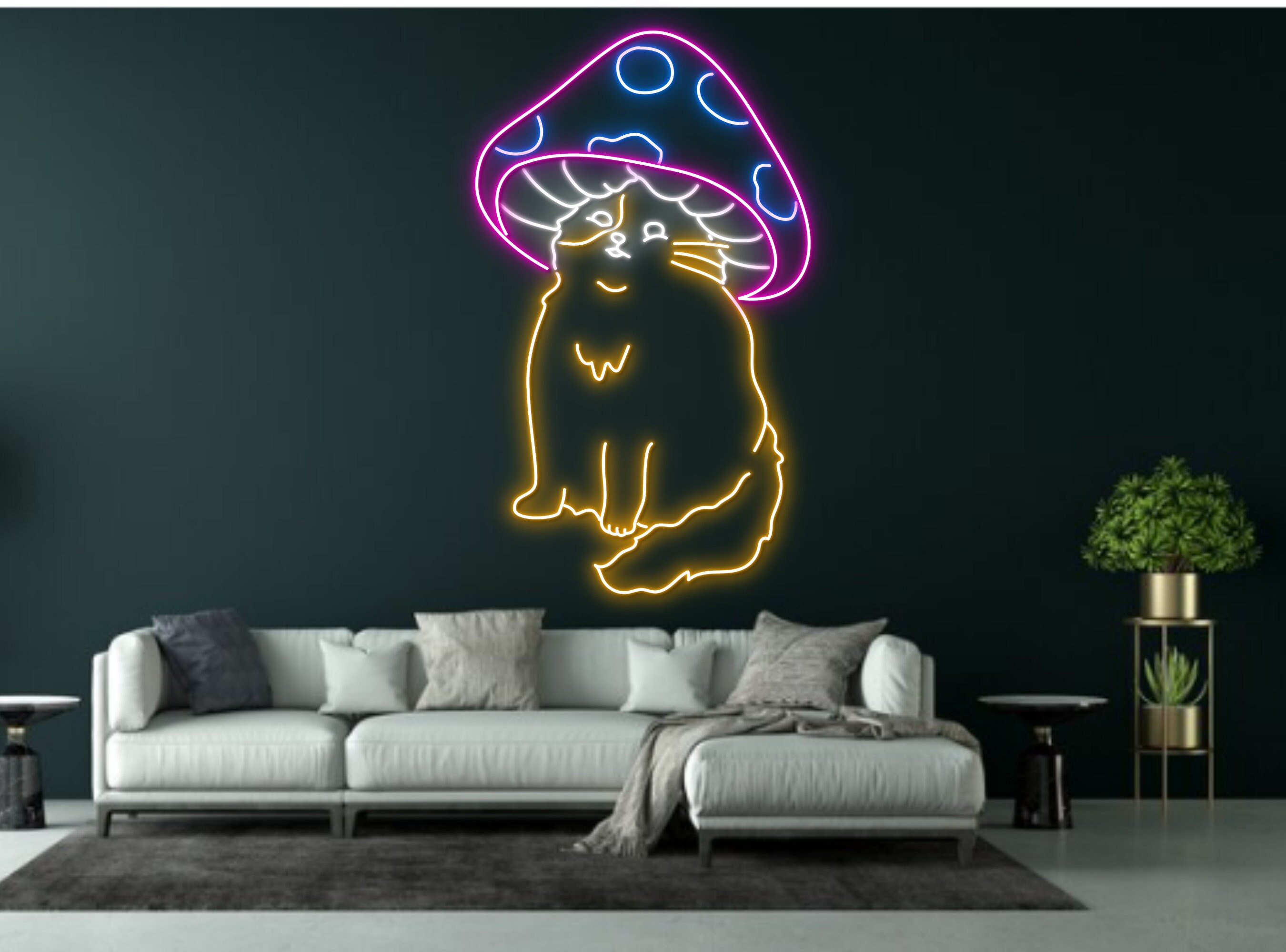 Cat With Mushroom Hat Neon Sign