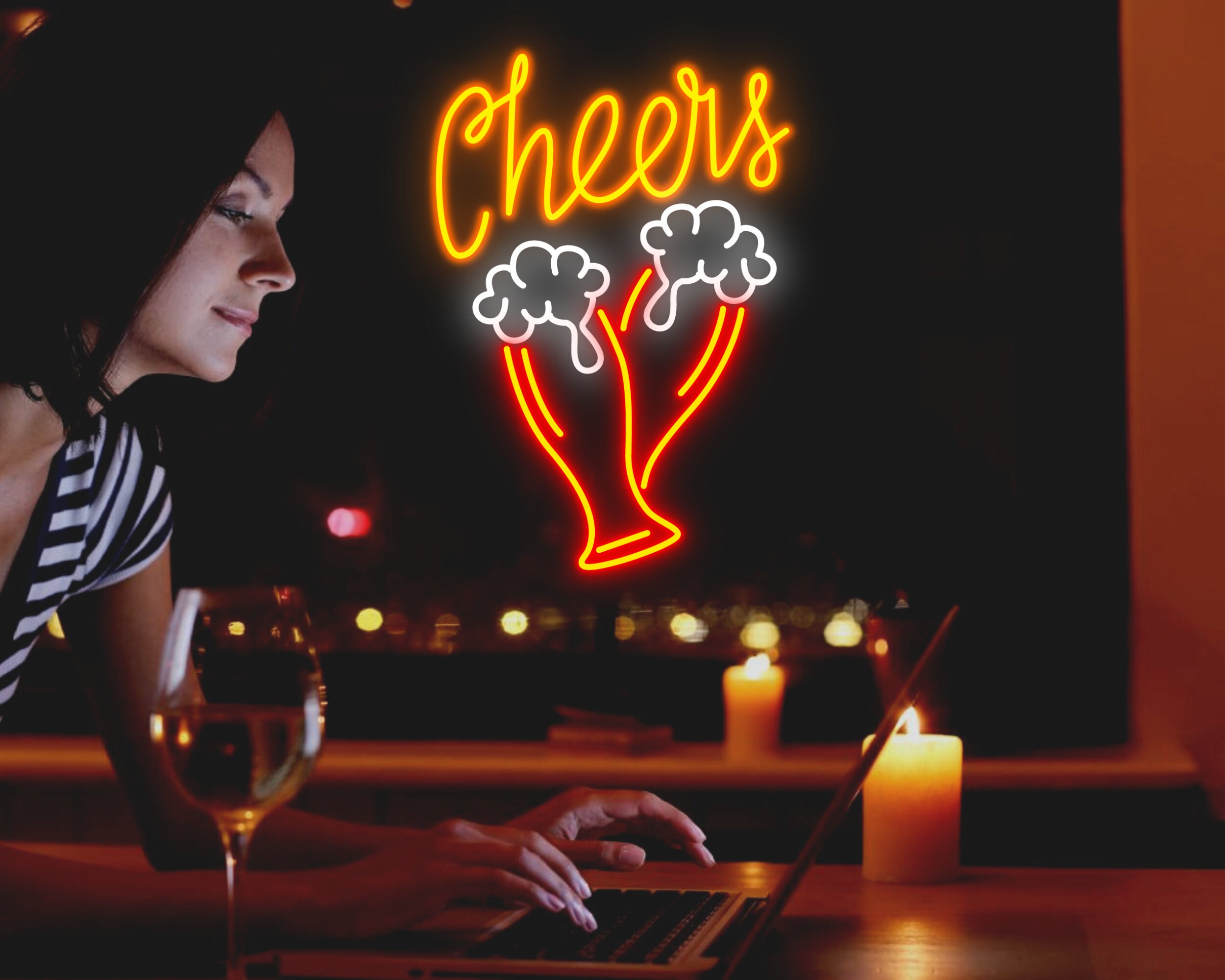 Couple Beer Bottle Glass Foam Neon Sign