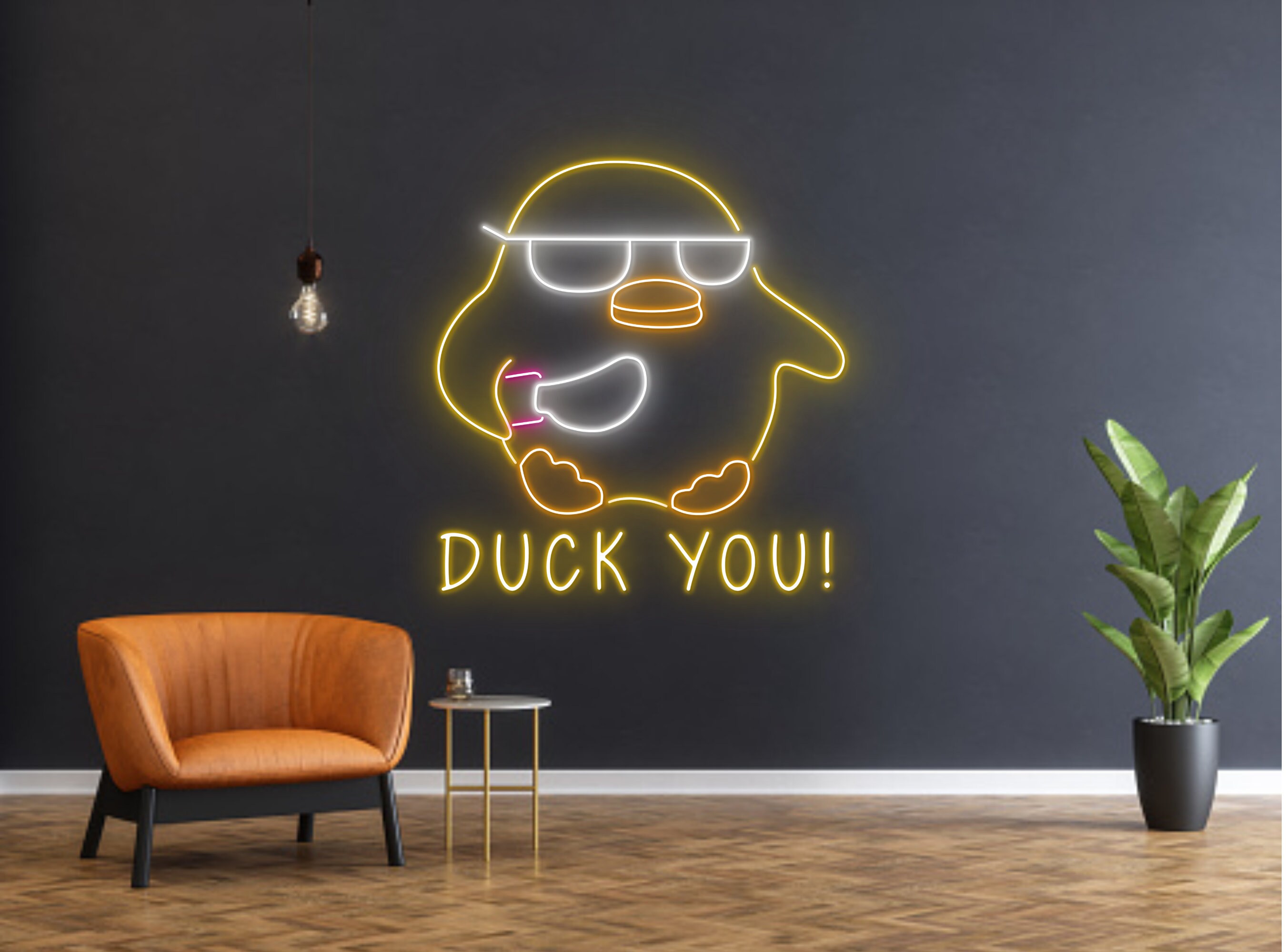 Duck You Cute Duck Holding Knife Neon Sign