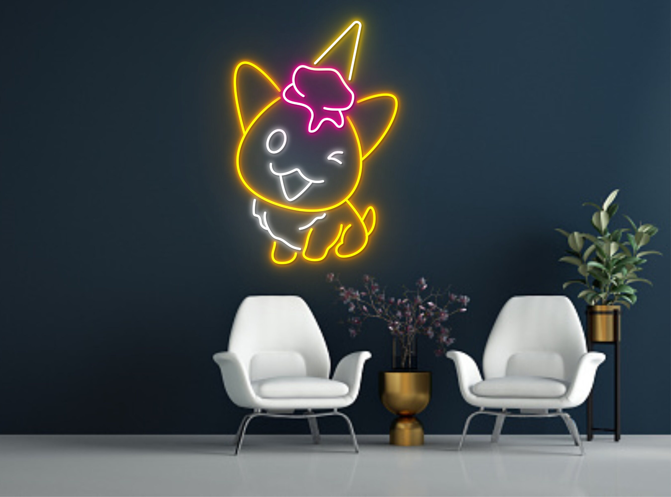 Cute Corgi With Ice Cream On Head Neon Sign