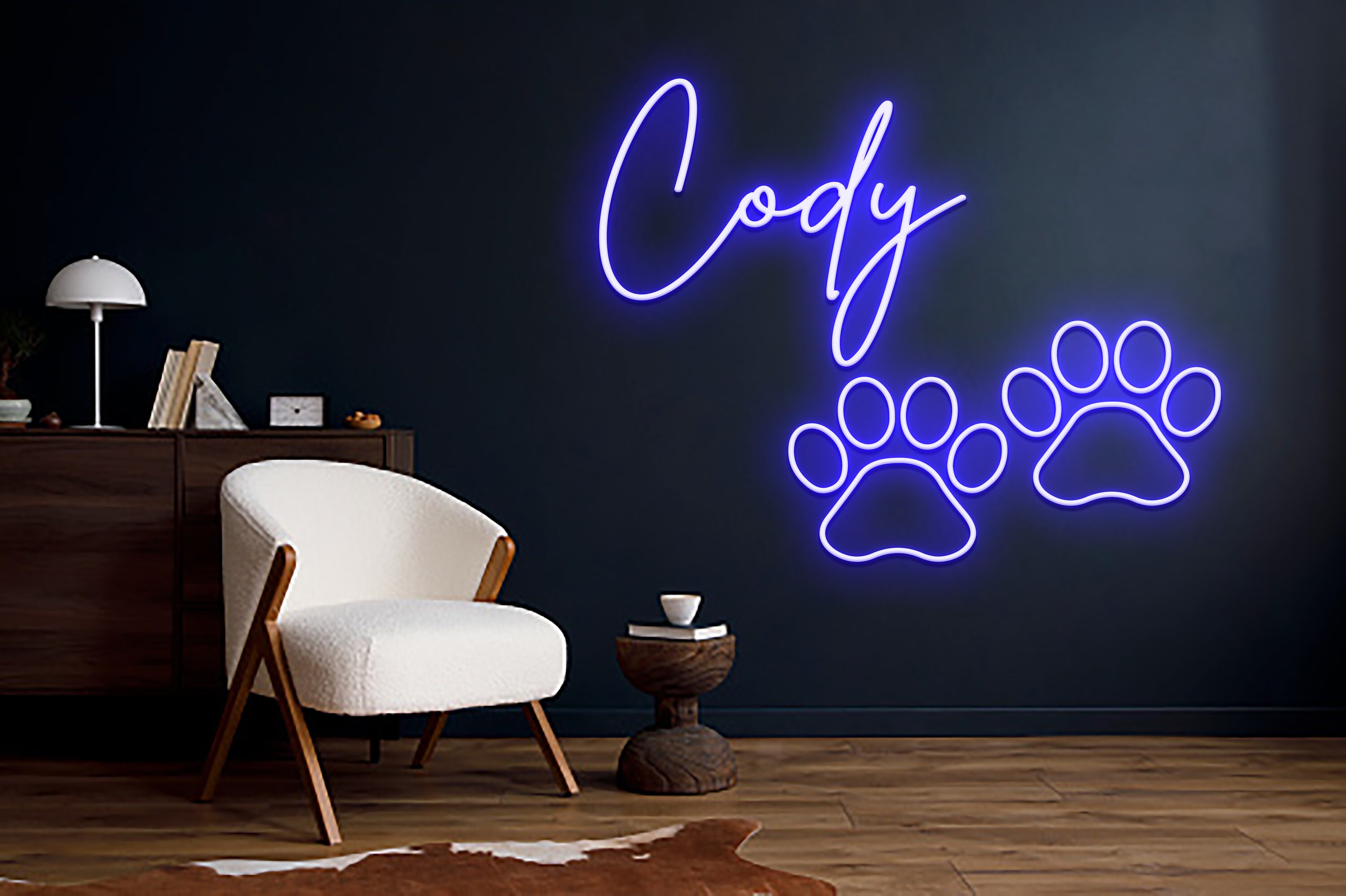 Custom Dog Paw Name Neon Sign Dog Print Art LED Light