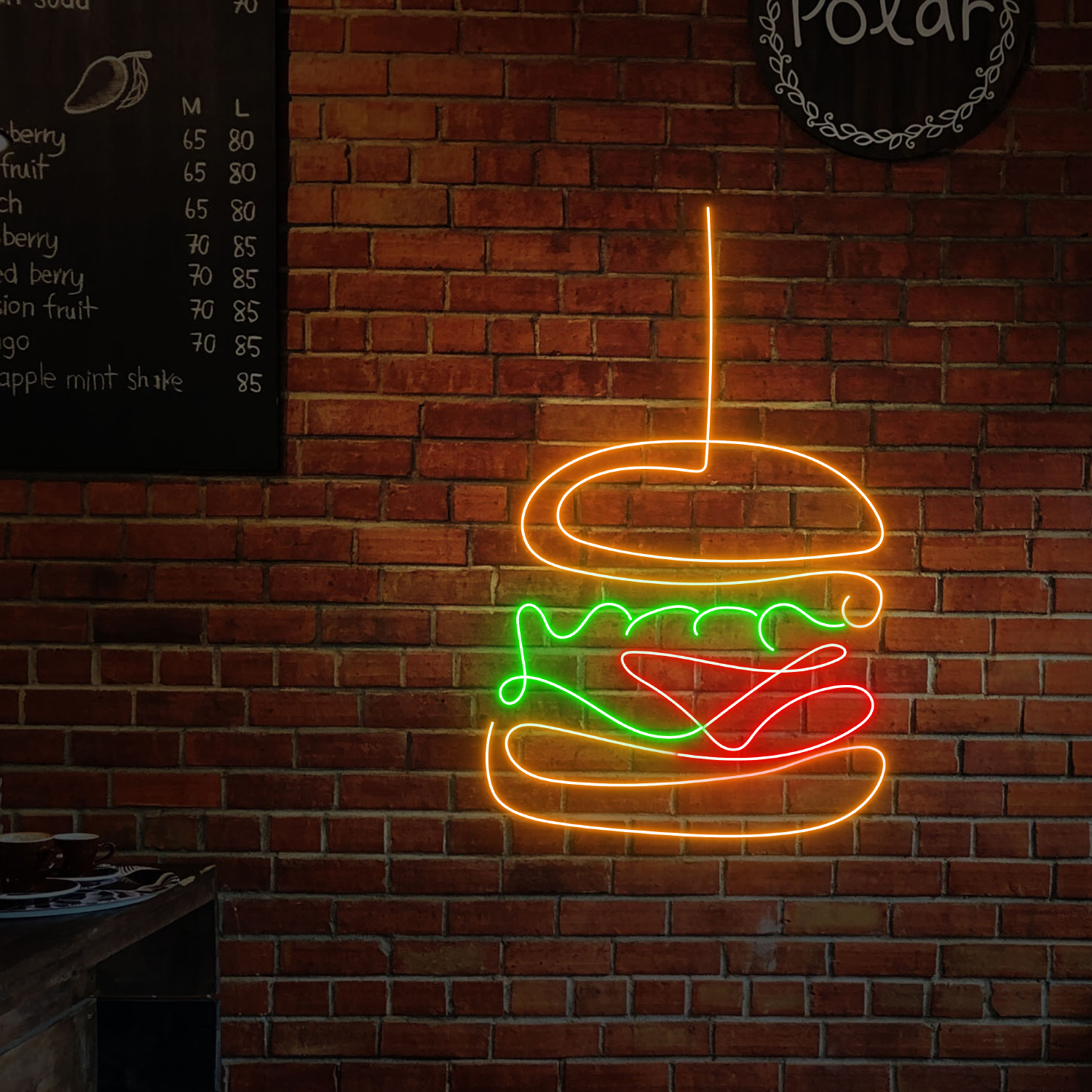 Burger Line Art Neon Sign Fast food Restaurant Wall Decor