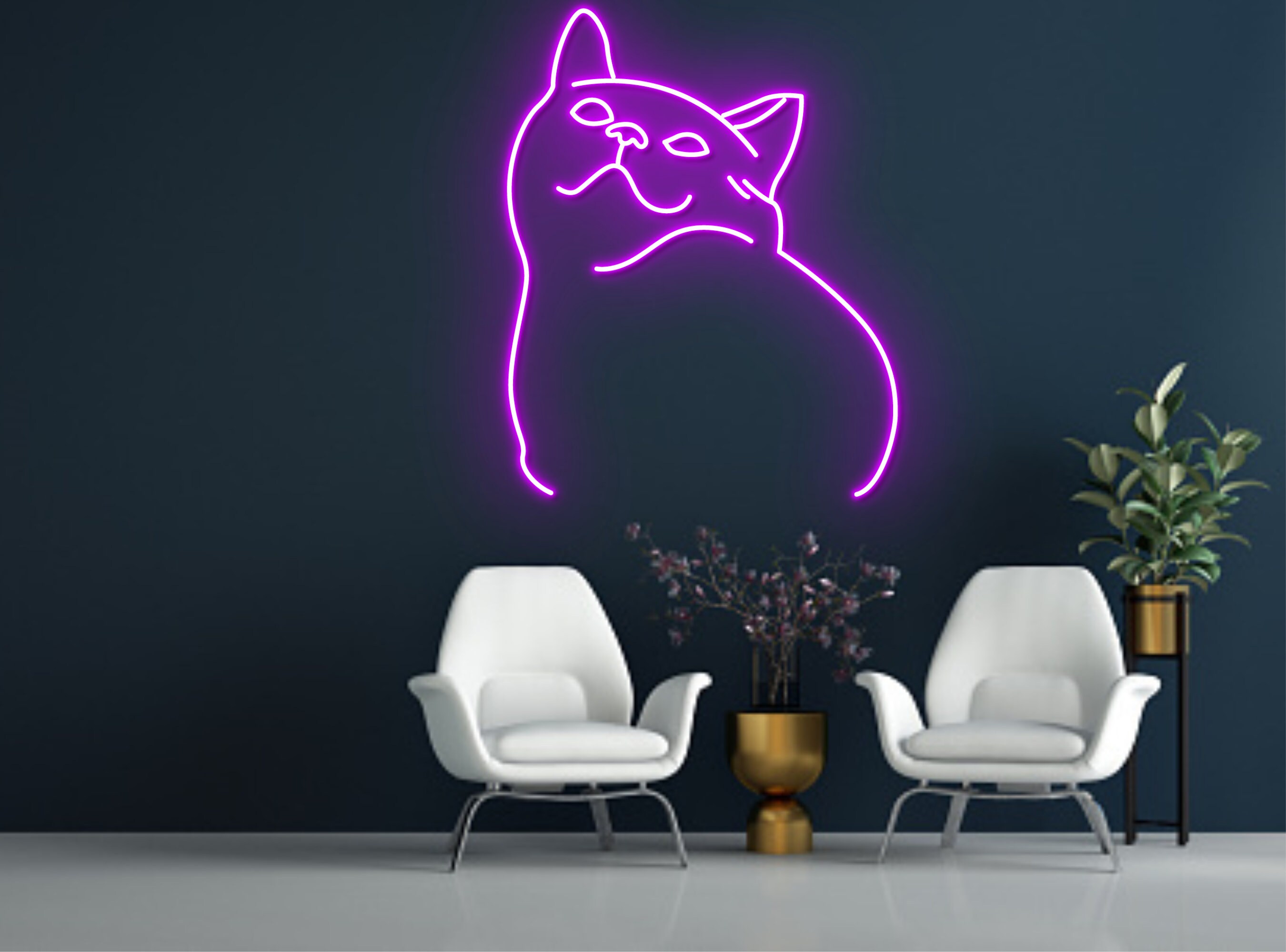 Cute Cat Line Art Neon Sign