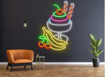Ice Cream Cup Add Fruits Neon Sign