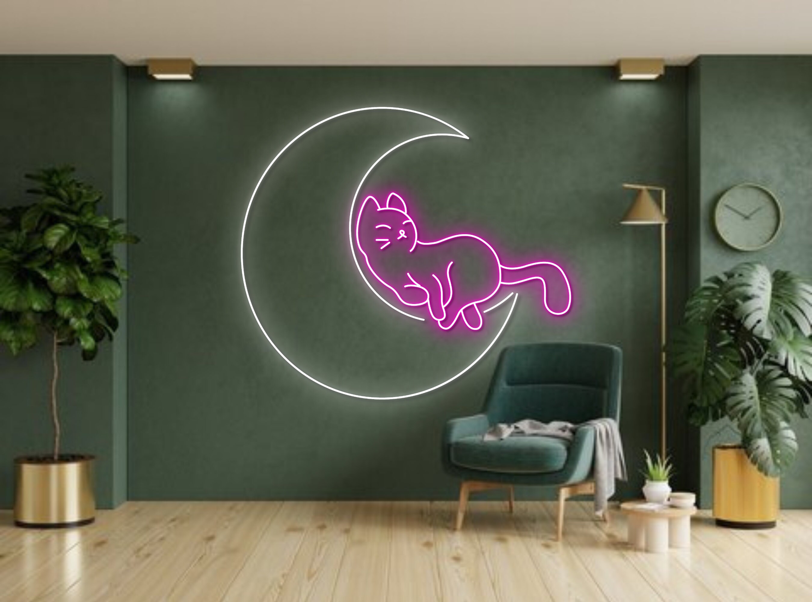 Lazy Cat Lying Moon Neon Sign
