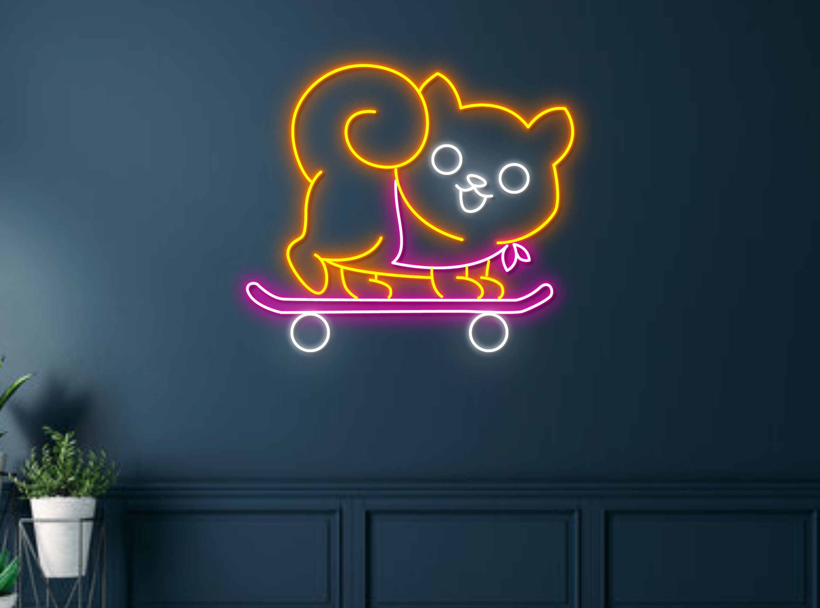 Shiba Inu Dog Skateboard Neon Sign