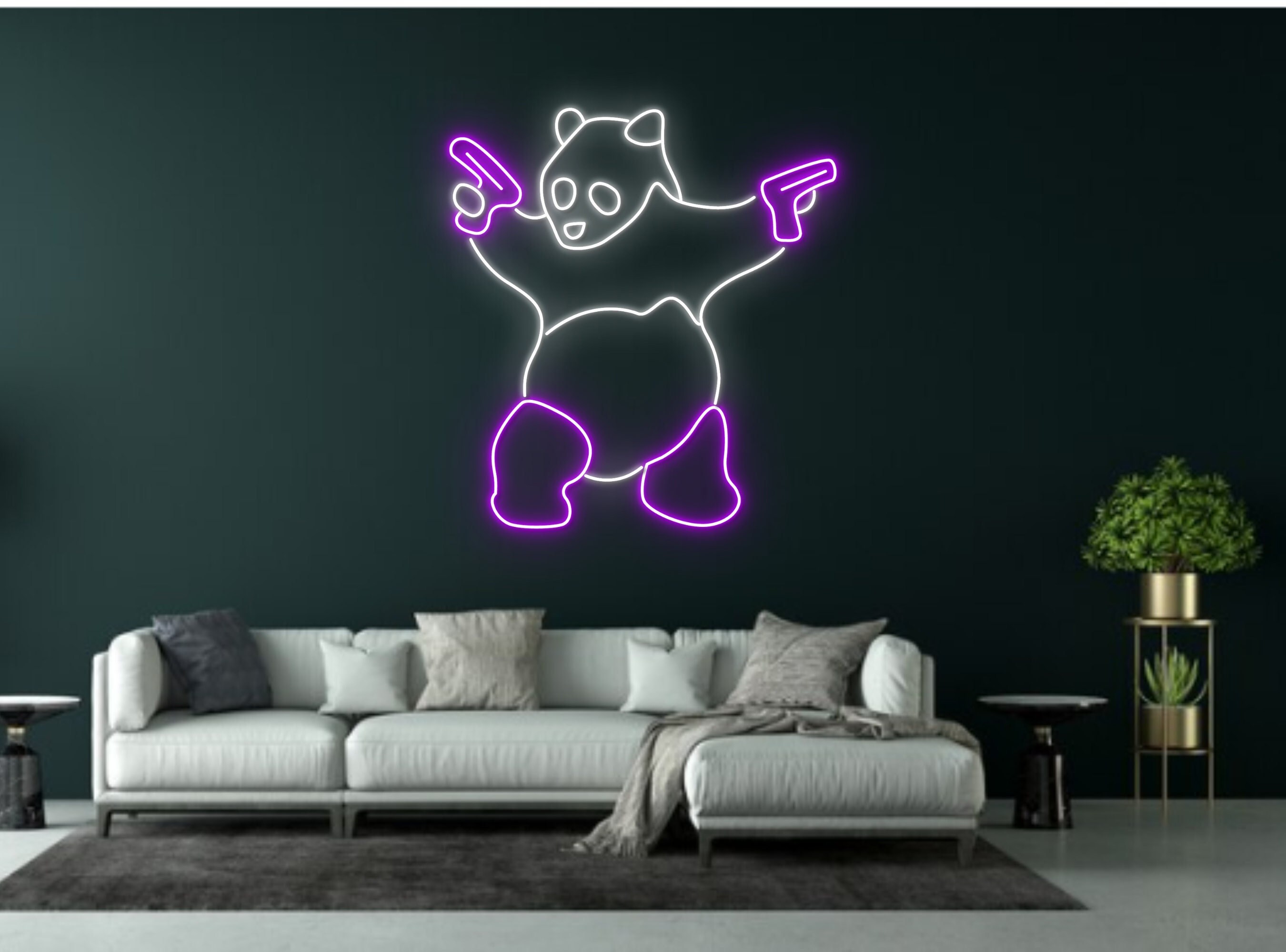 Panda With Gun Neon Sign Decoration Gift