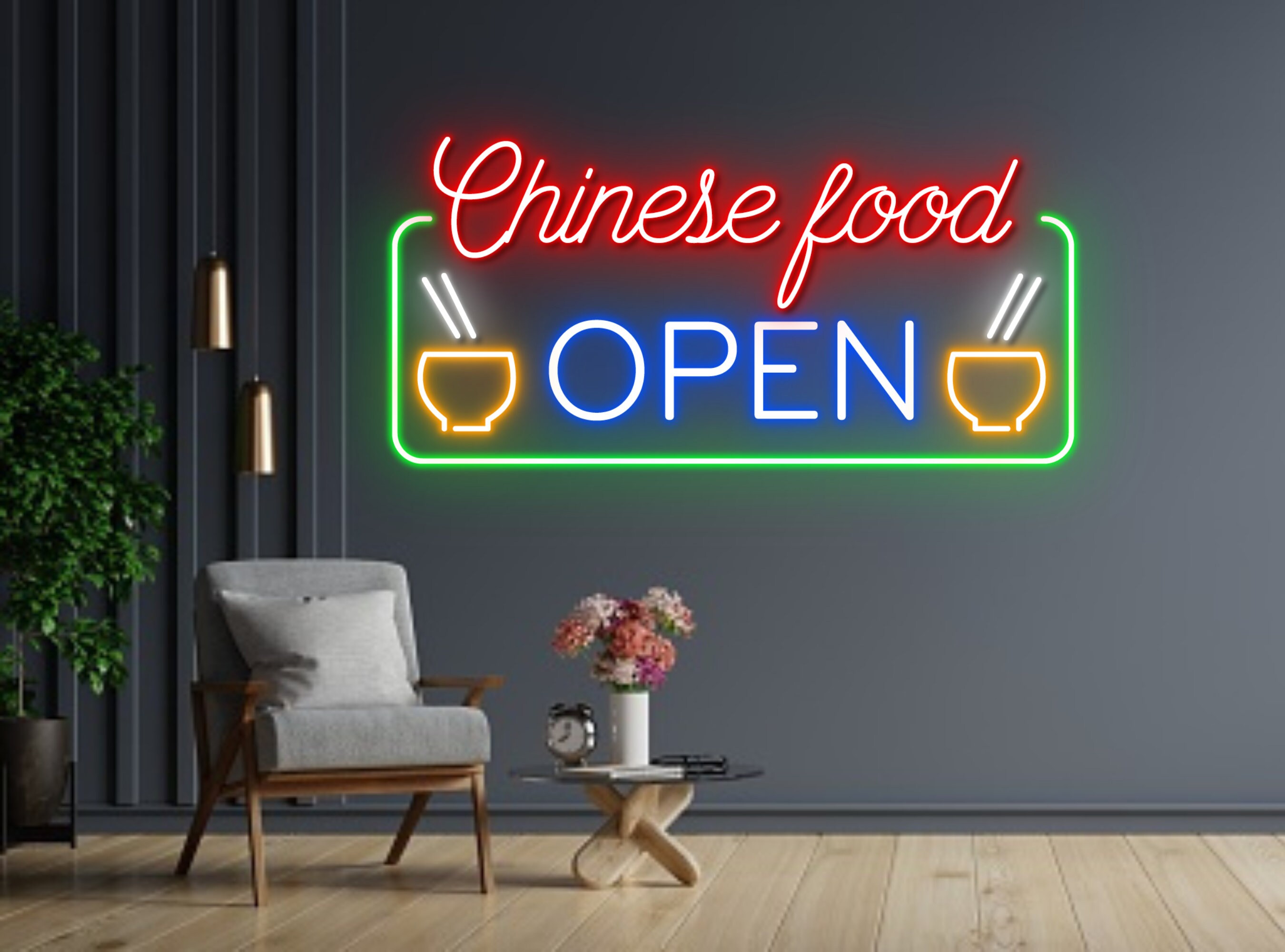 Chinese Food Traditional Restaurant Open Neon Signs