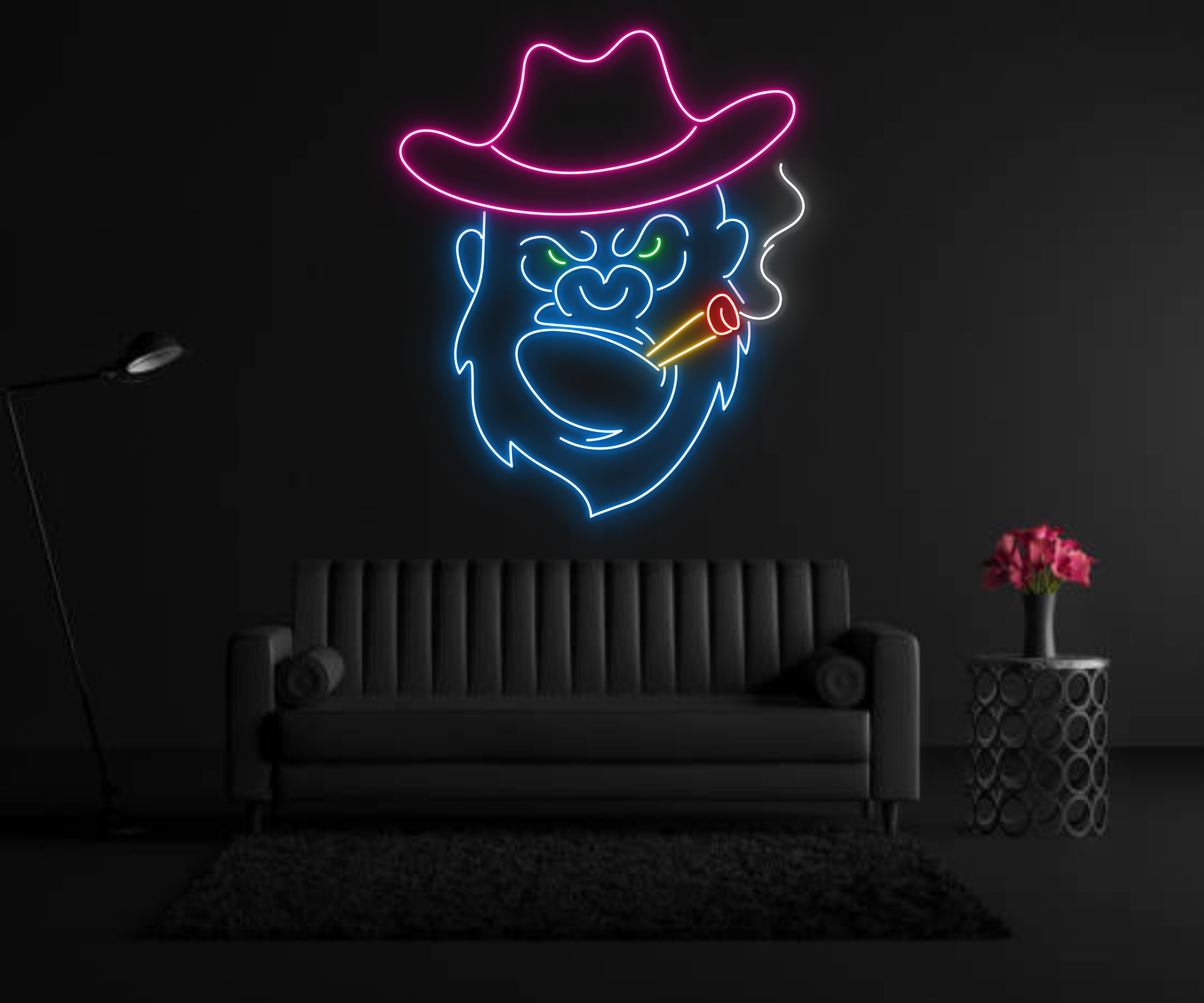 Monkey Chimpanzee Smoking Neon Sign