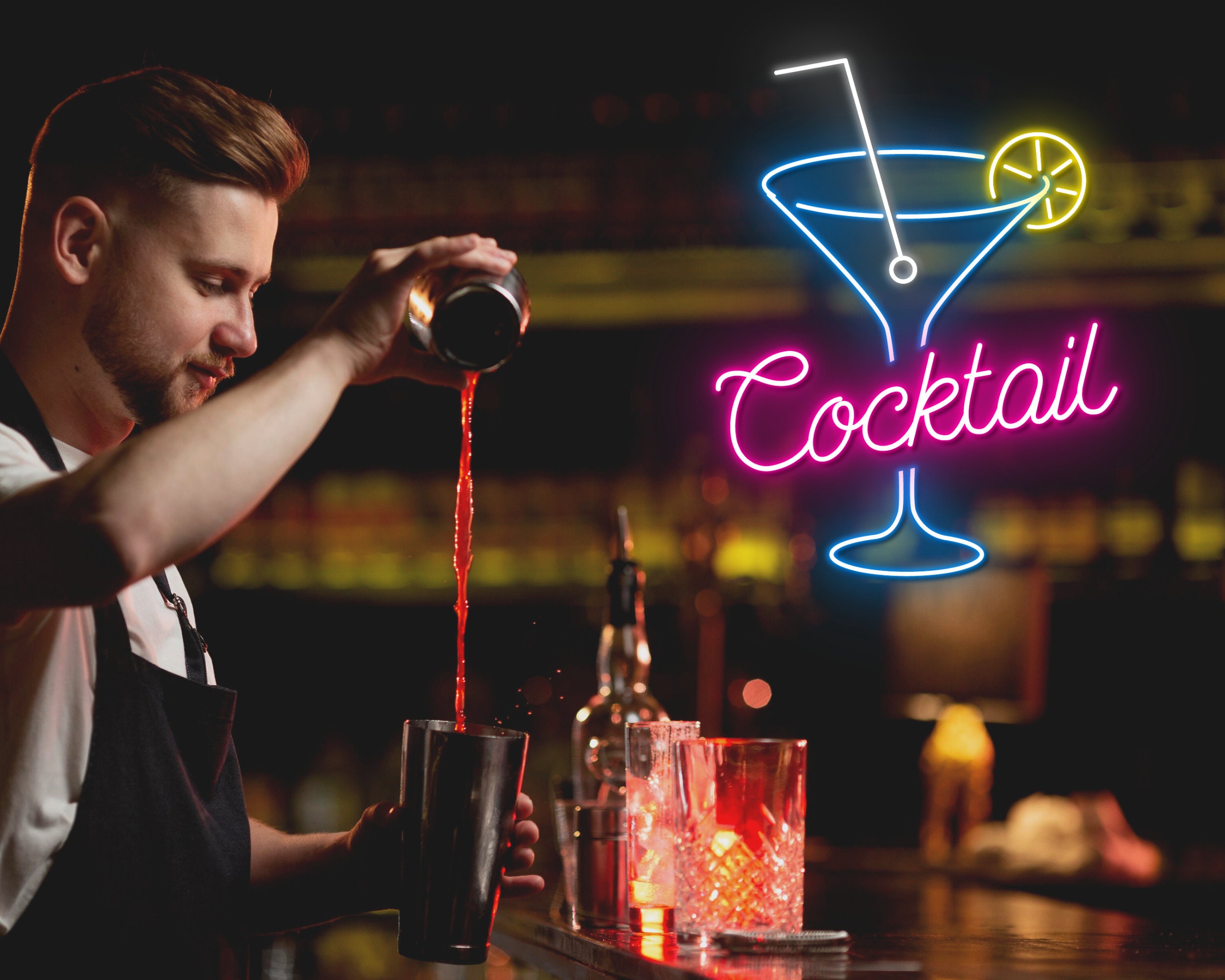 Cocktails Party Bar Pub Neon Signs Hanging Sign Wall Art