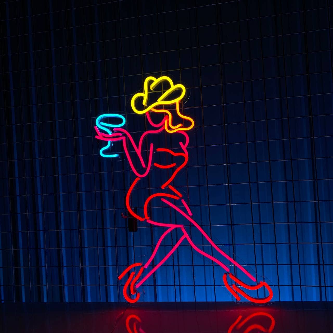 Sexy Girl Drinks Neon Signs Abstract Art Bar Pub Decor