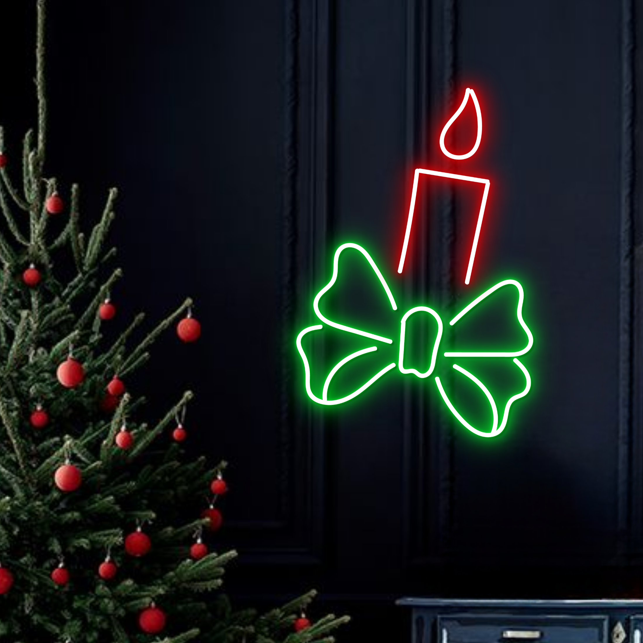 Christmas Candle Neon Sign Christmas Decor Set Green Red
