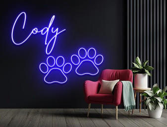Custom Dog Paw Name Neon Sign Dog Print Art LED Light