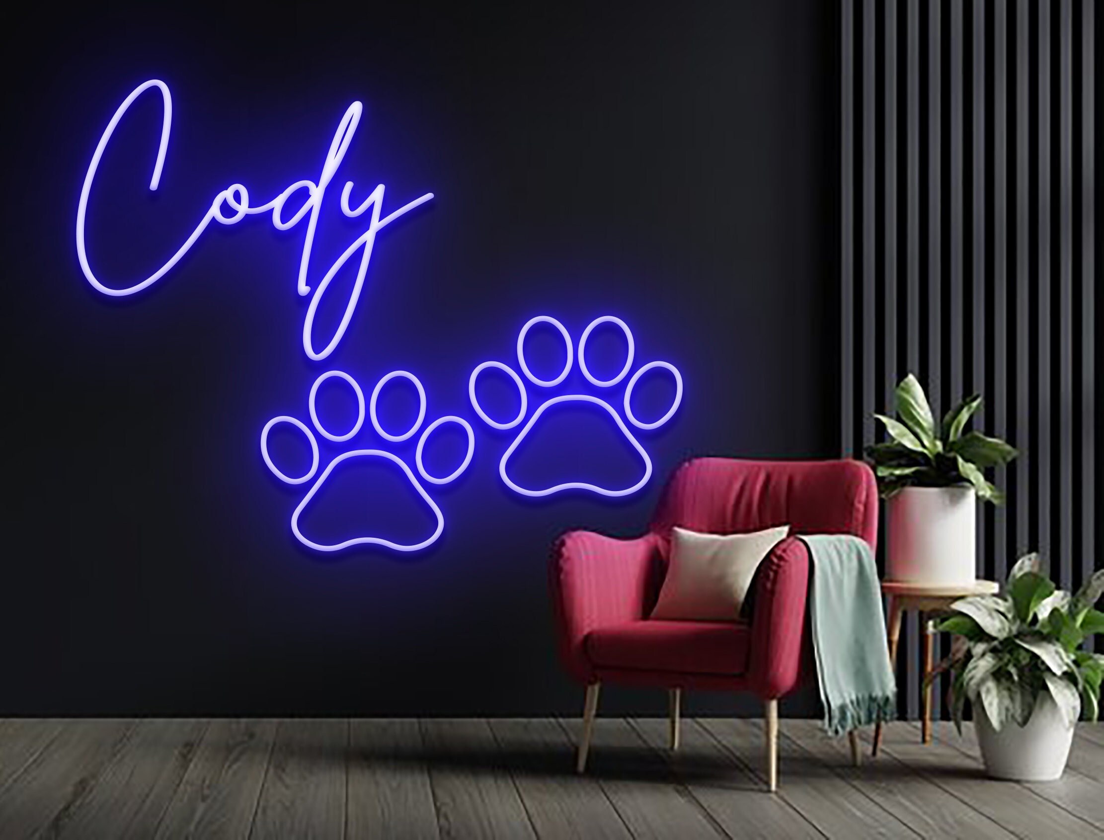 Custom Dog Paw Name Neon Sign Dog Print Art LED Light