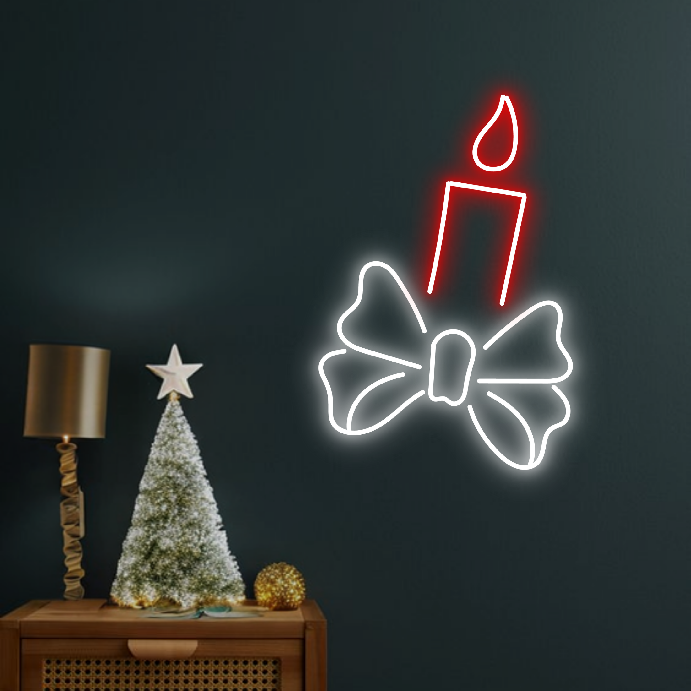 Christmas Candle Neon Sign Christmas Decor Set White Red