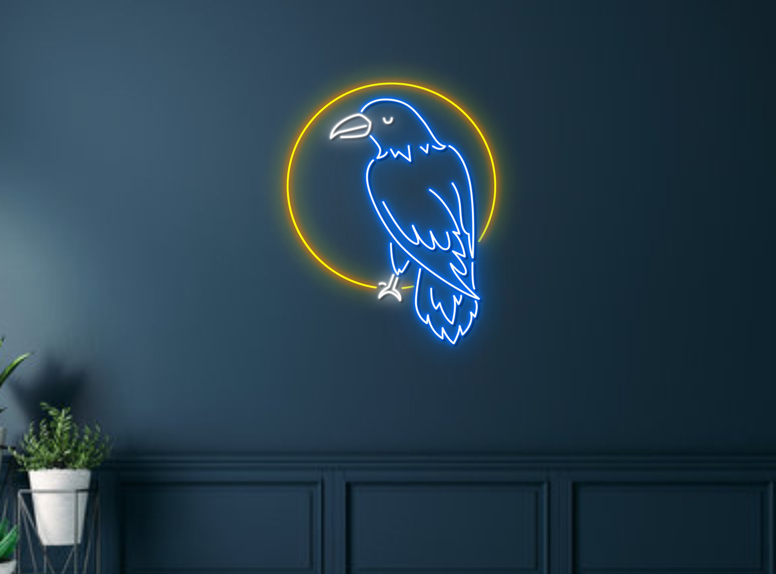 Crow Sitting In Circle Neon Sign