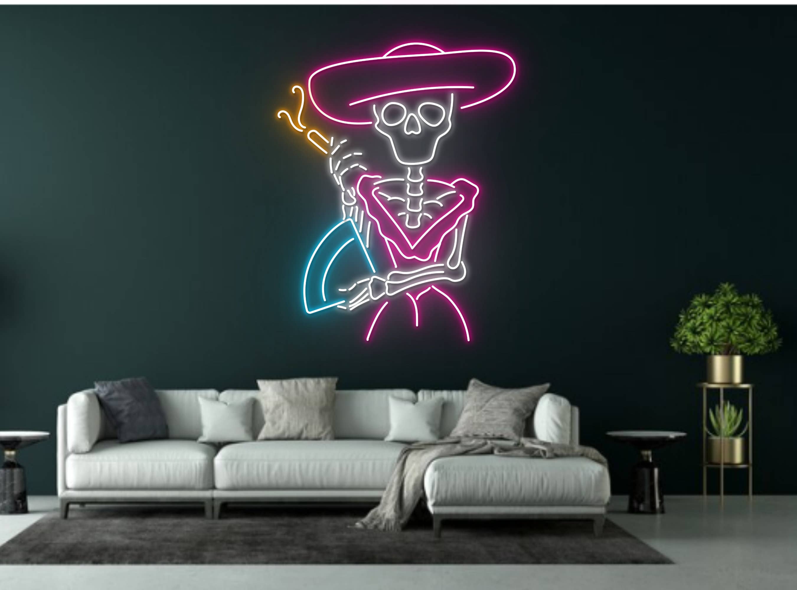 Queen Calaveras Skull Neon Sign Halloween Wall Light Decor