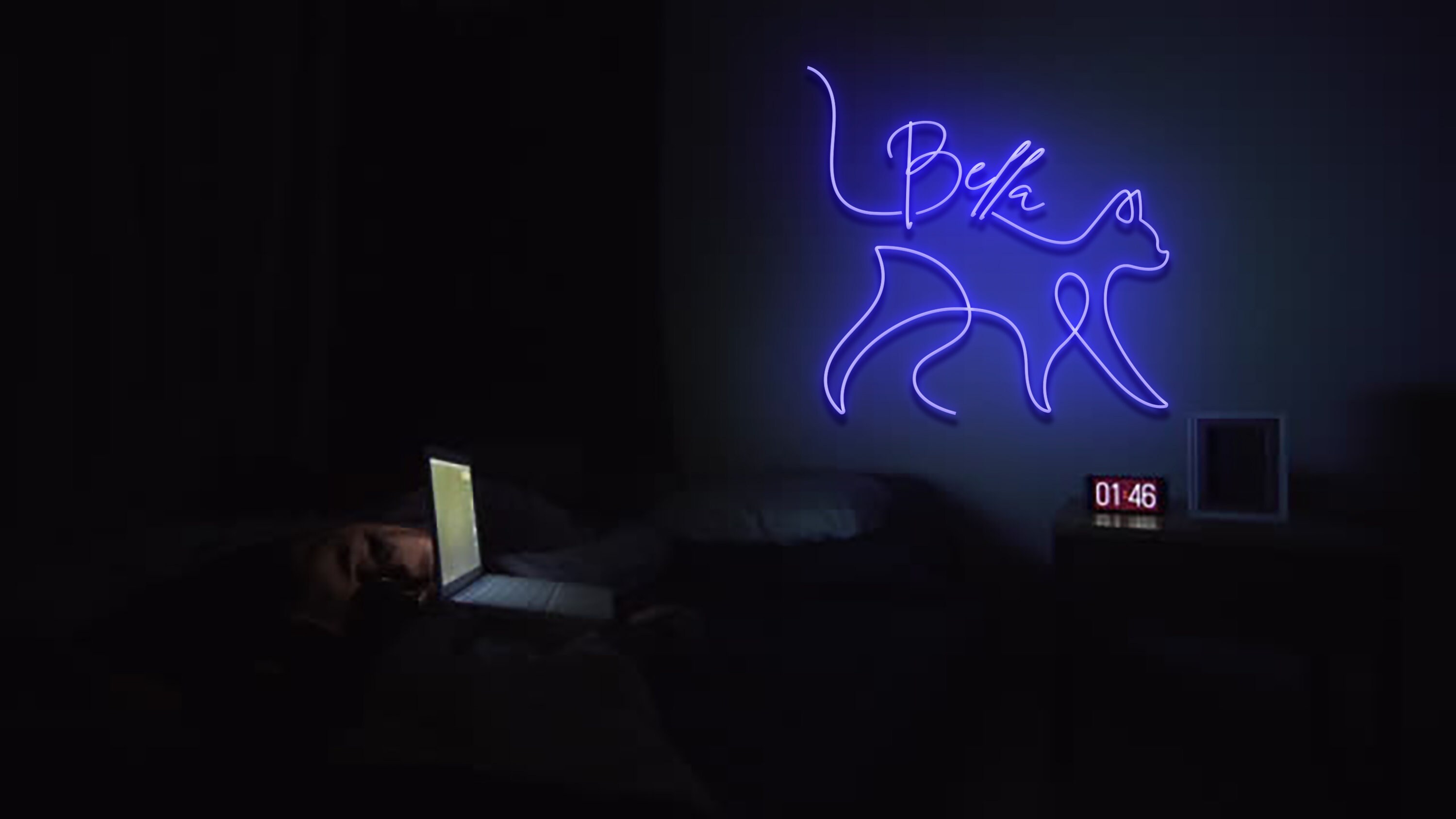 Custom Name Cat Line Art Neon Sign