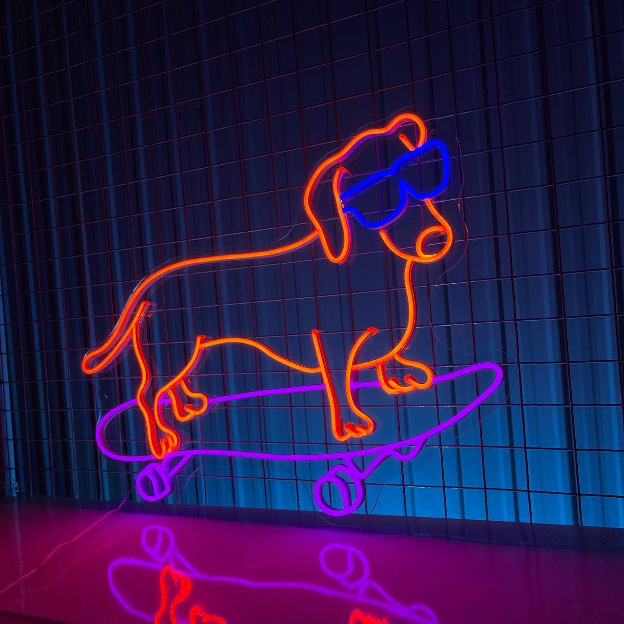 Sausage Dog Skateboarding Neon Sign Long-lasting Decor