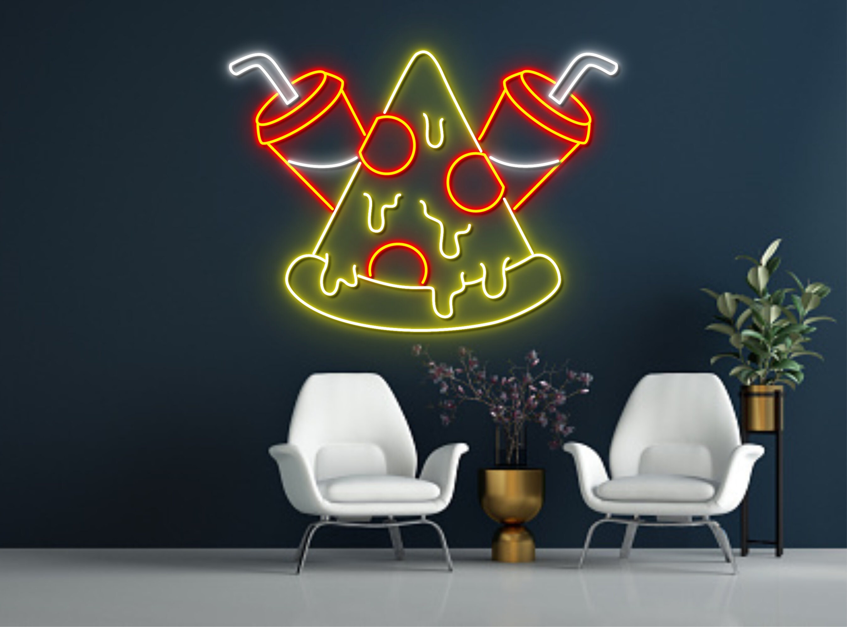 Pizza Slice And Drinks Neon Sign Wall Decor