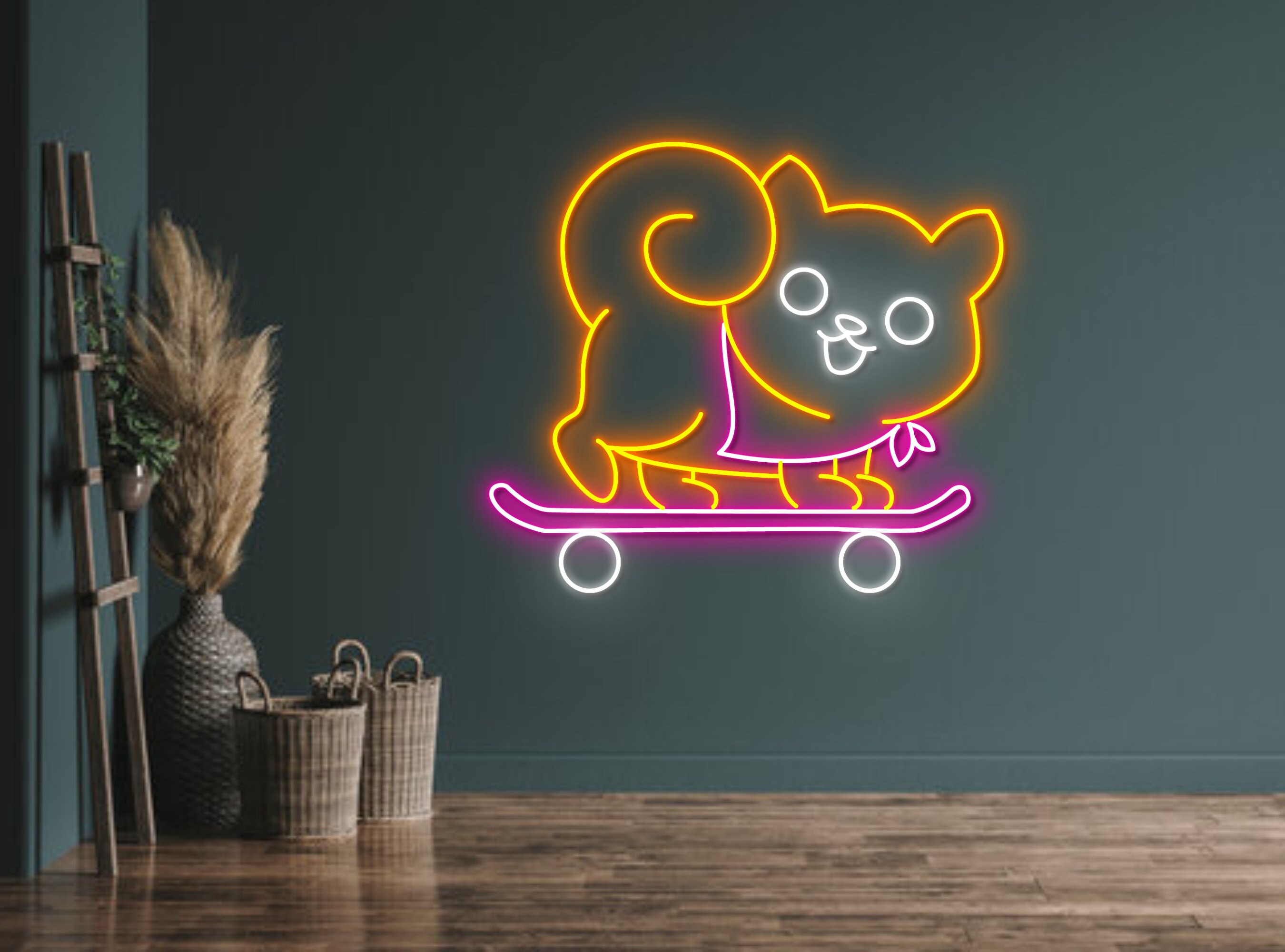 Shiba Inu Dog Skateboard Neon Sign