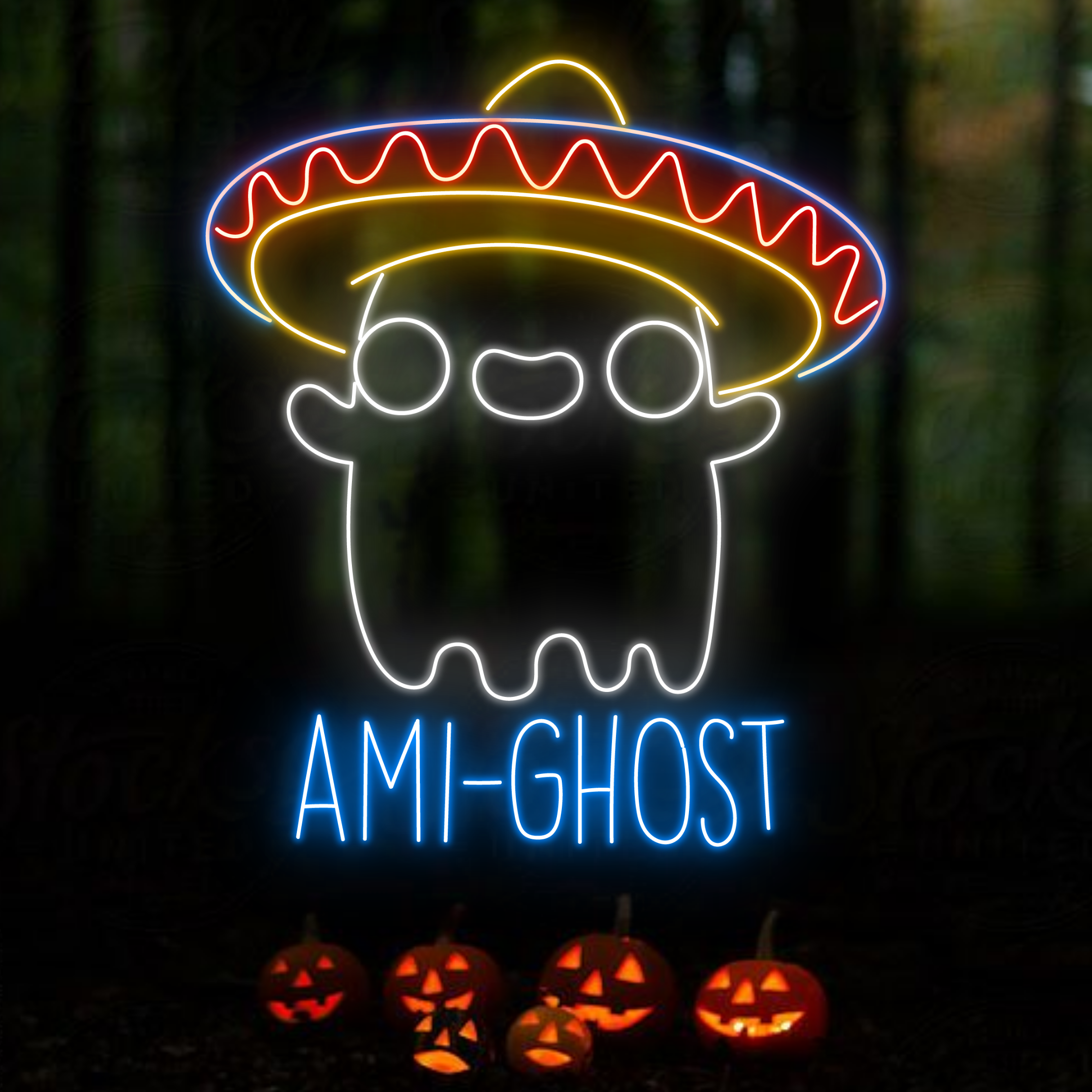 Mexican Ami Ghost Neon Signs Taco Restaurant Halloween Decor