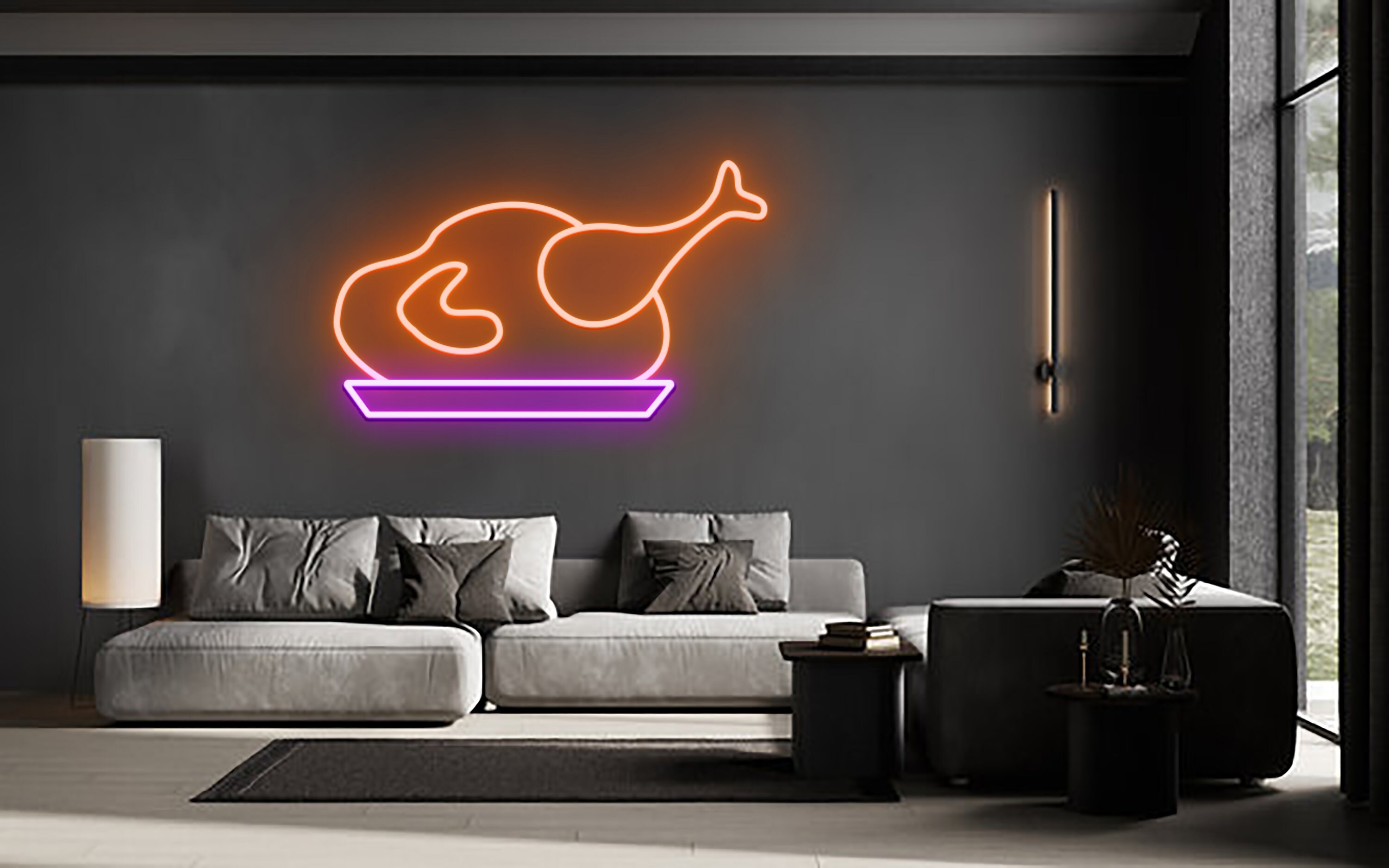 Chicken On The Plate Neon Sign