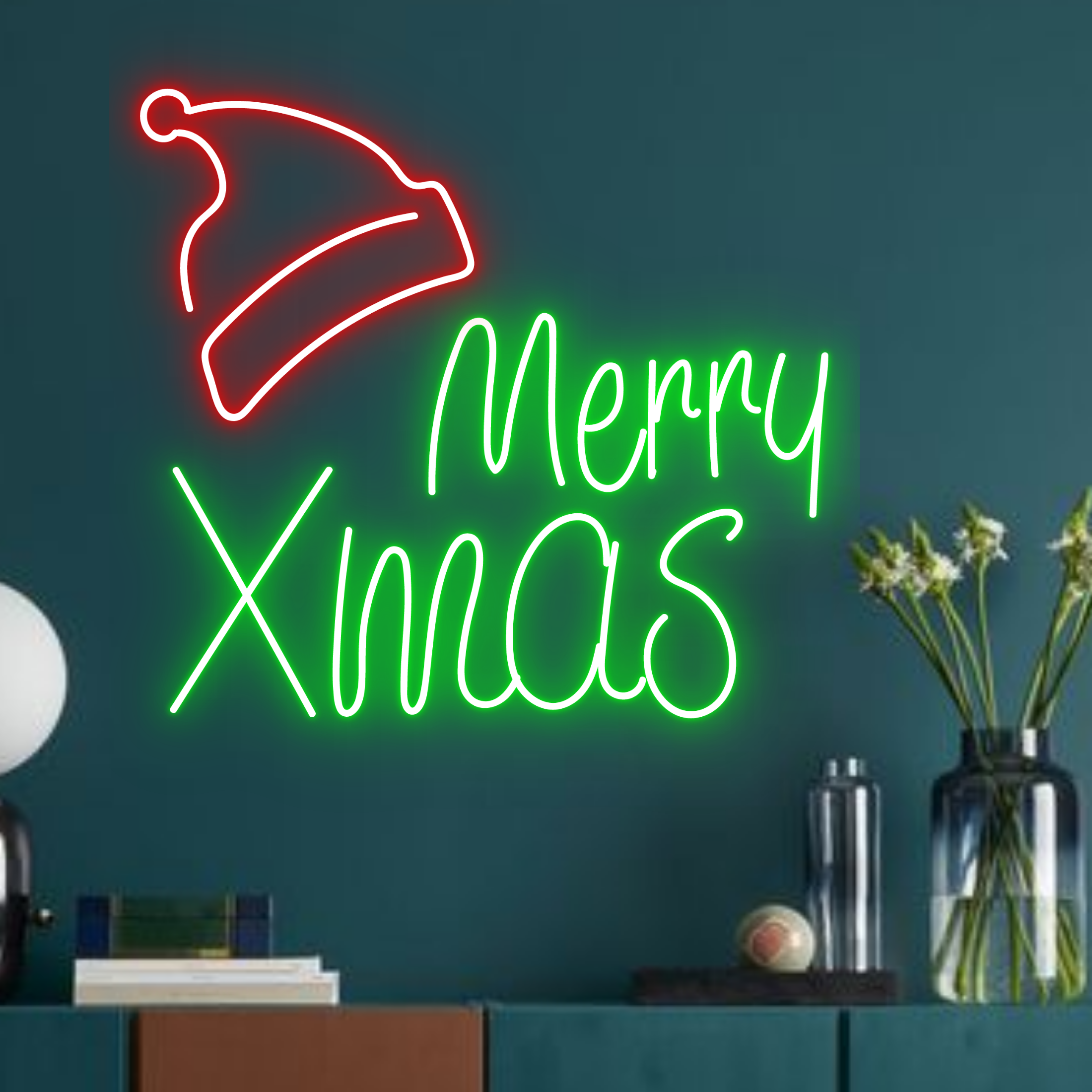 Christmas Sock Neon Sign Christmas Set Decor Green-Red