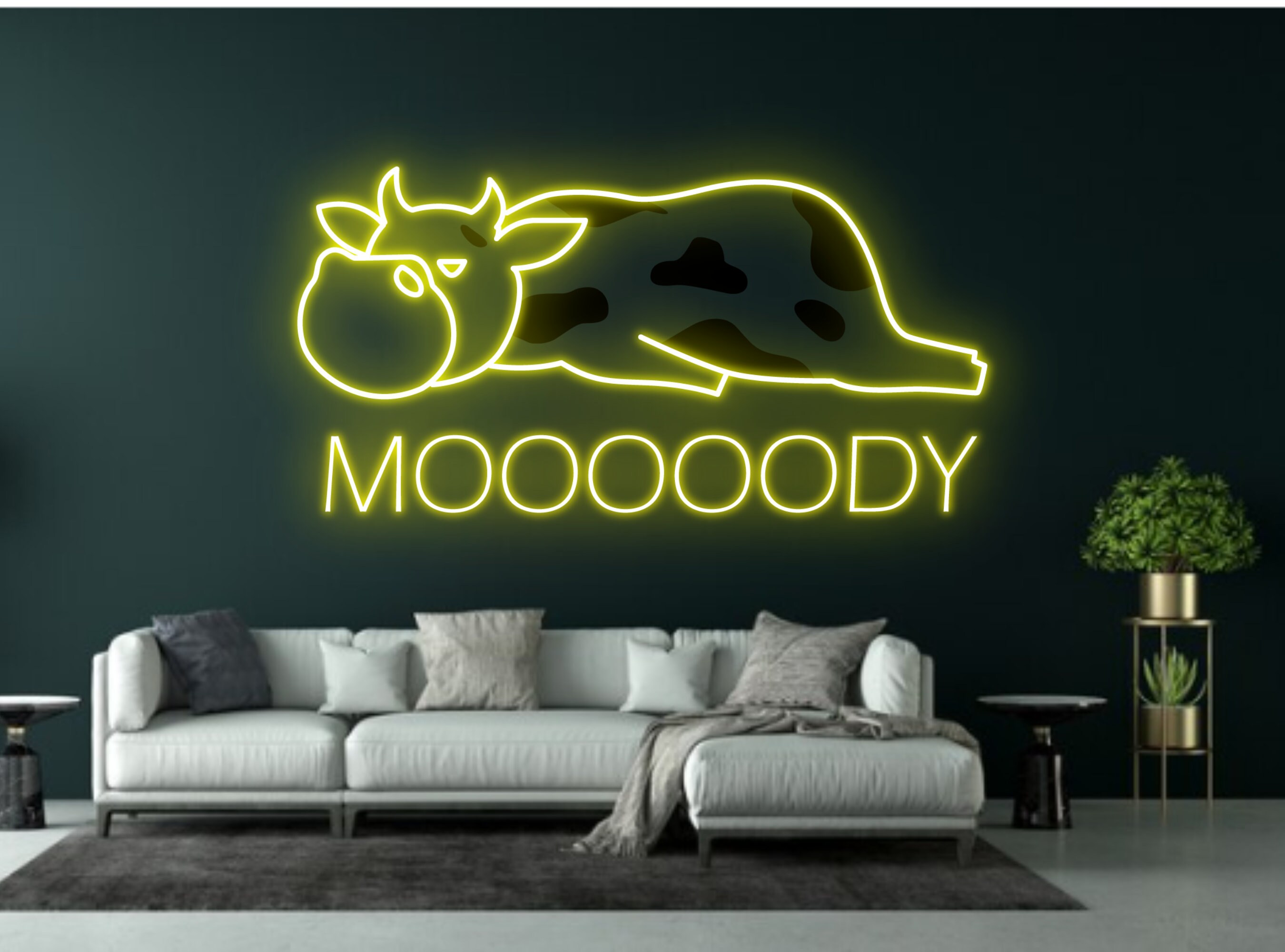 Moody Cow Lying Neon Sign