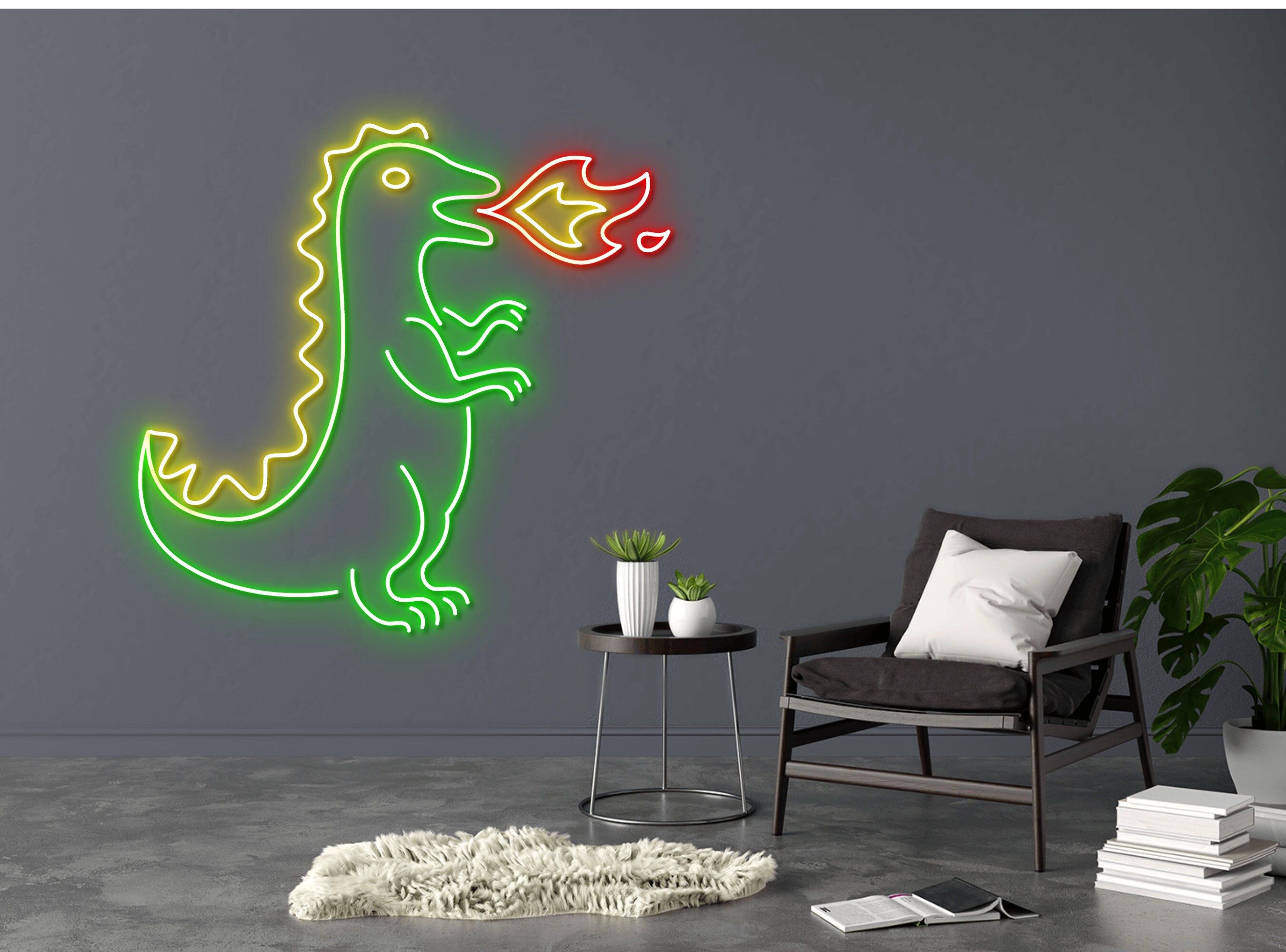 Dinosaur Blow Fire Neon Sign
