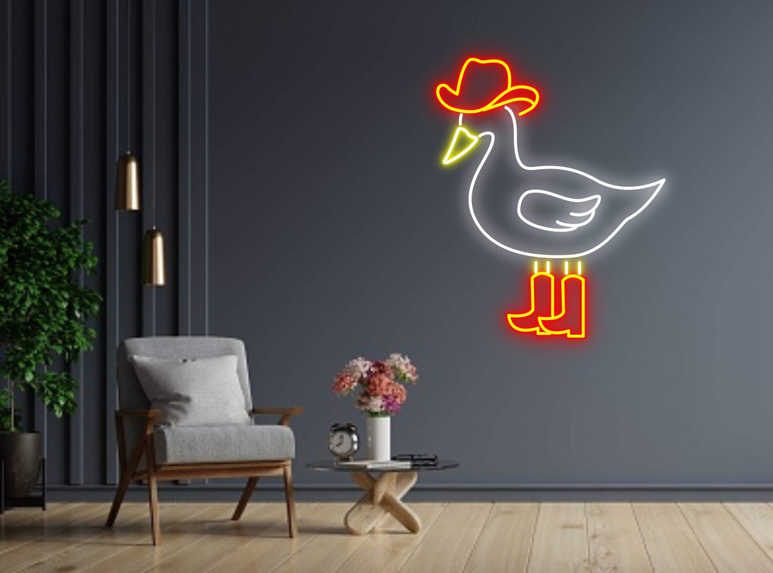 Chibi Duck With Cowboy Hat And Boot Neon Sign